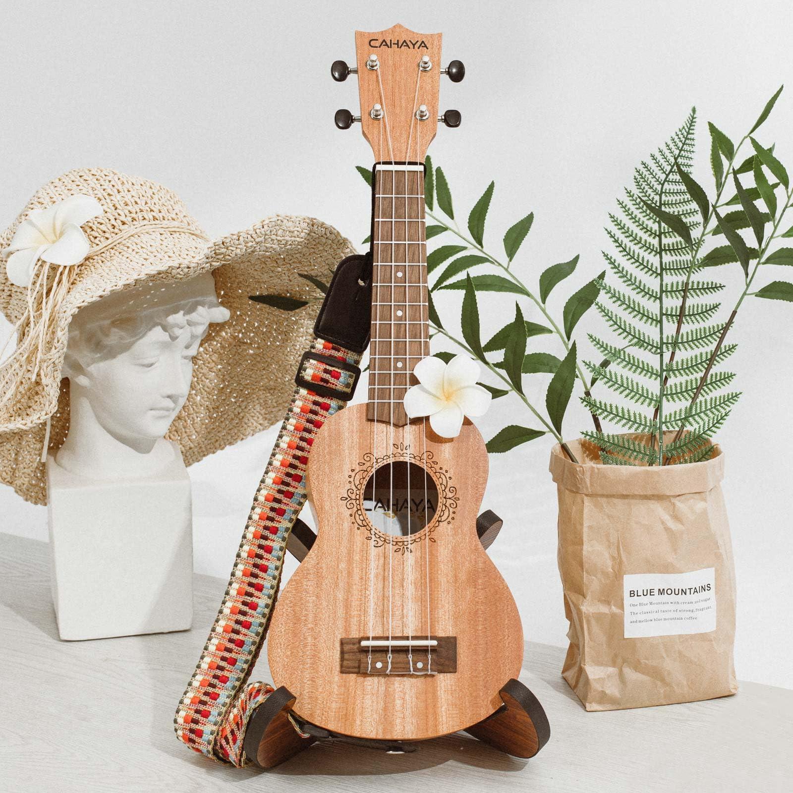 CAHAYA 21 Inch Ukulele Mahogany Beginner Kit Soprano Ukelele with Gig Bag Rainbow Strap Fretboard Stickers for Both Adults and Kids Professional Hawaiian Ukalalee Gifts CY0068 - Image 9