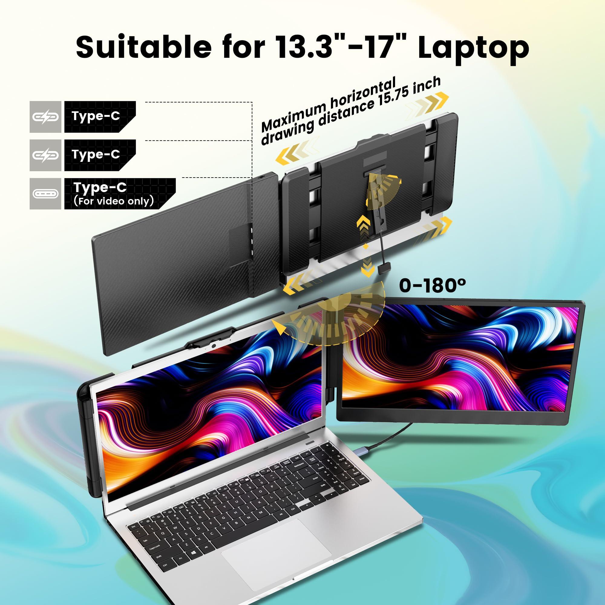 domyfan 14" Laptop Monitor Extender, FHD 1080P IPS Dual Laptop Screen Extender, HDMI/USB-A/Type-C Plug and Play for Windows, Mac, Chrome, Android, Xbox, Switch, PS5, Work with 13.3”-17” Laptops - Image 3