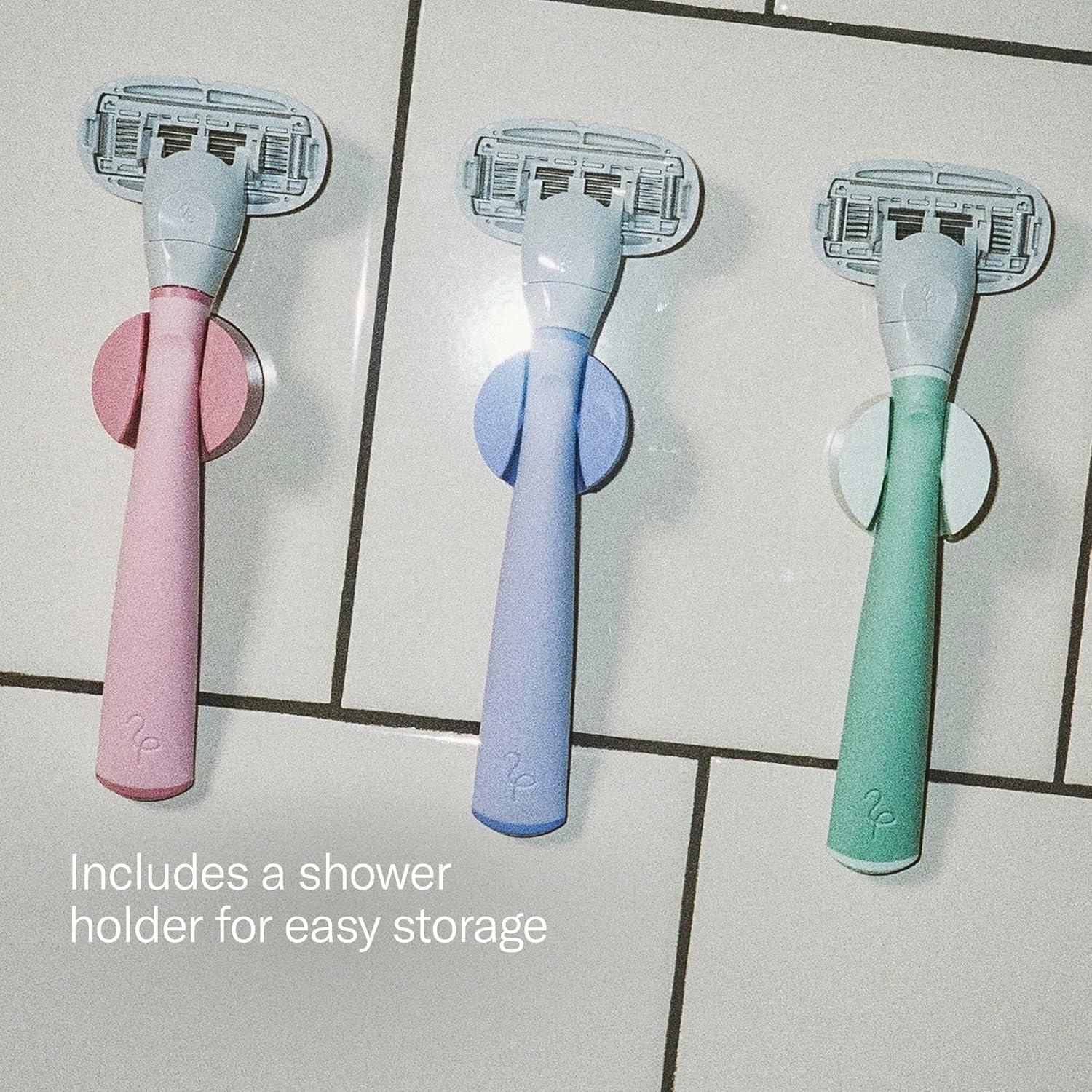 Flamingo Razors for Women, 1 Women's Razor Handle (Lilac), 4 Razor Five-Blade Refills, and 1 Shower Holder - Image 6