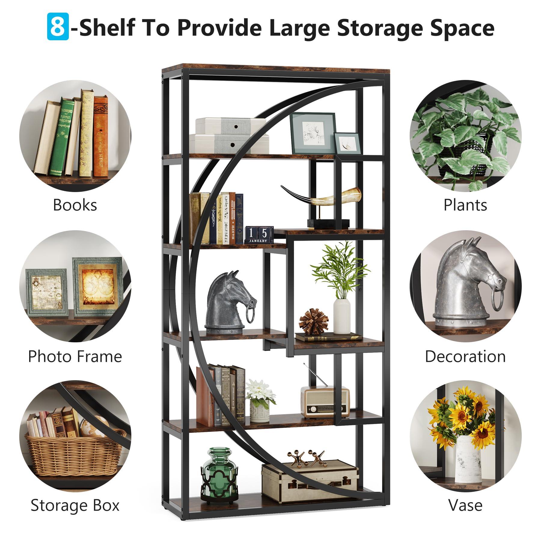 Tribesigns Bookshelf, Industrial 5-Tier Etagere Bookcase, 70.8 inch Tall Bookshelf with 8 Open Storage Shelf, Book Shelf Display Tack Shelving Unit for Home Office Living Room, Rustic Brown - Image 6