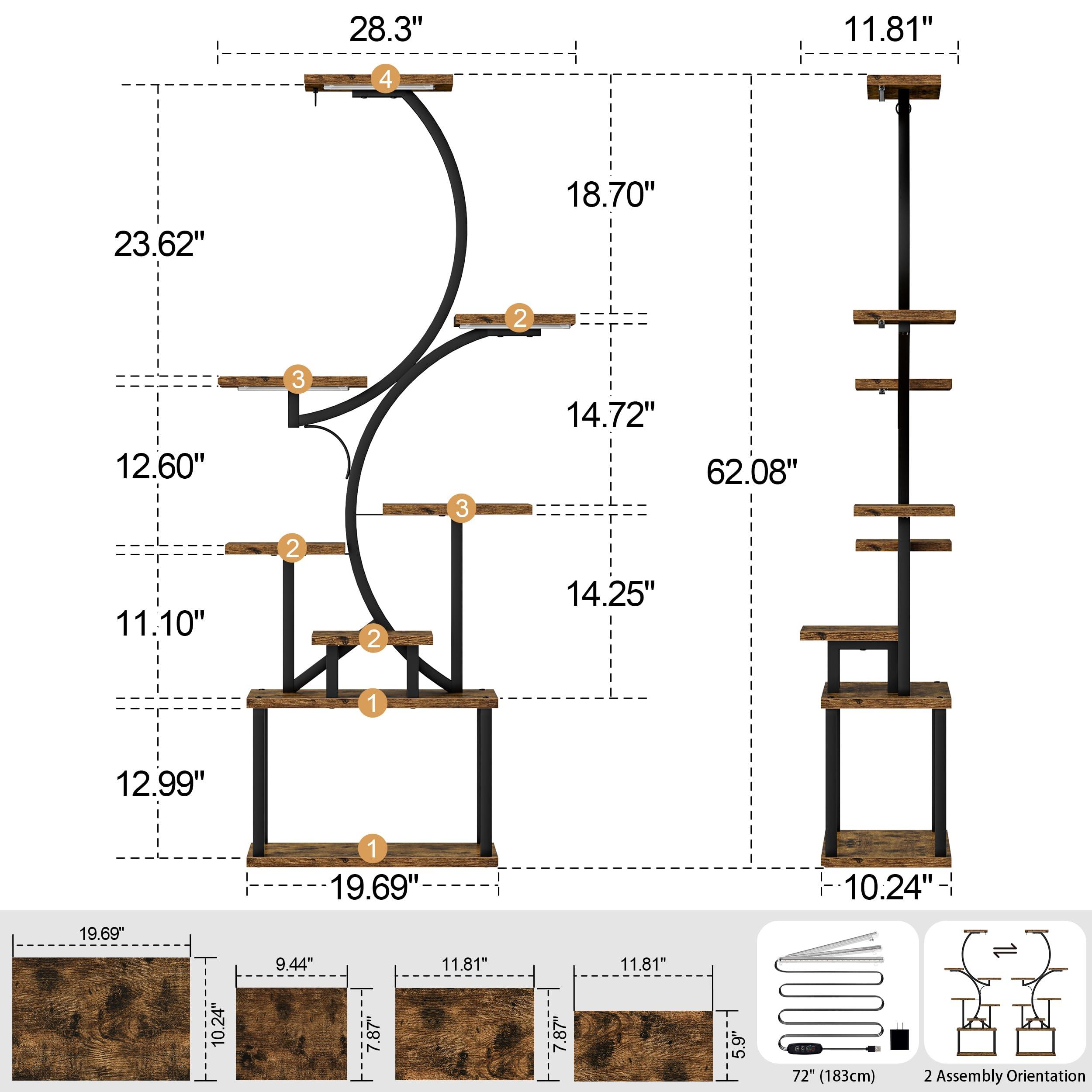 Plant Stand Indoor with Grow Lights - 62" Tall Plant Shelf, Lighted Corner Plant Stands for Indoor Growing, 8 Tiered Large Flower Holder, S-Shaped Decorative Rack for Living Room, Black, Patent Design - Image 2