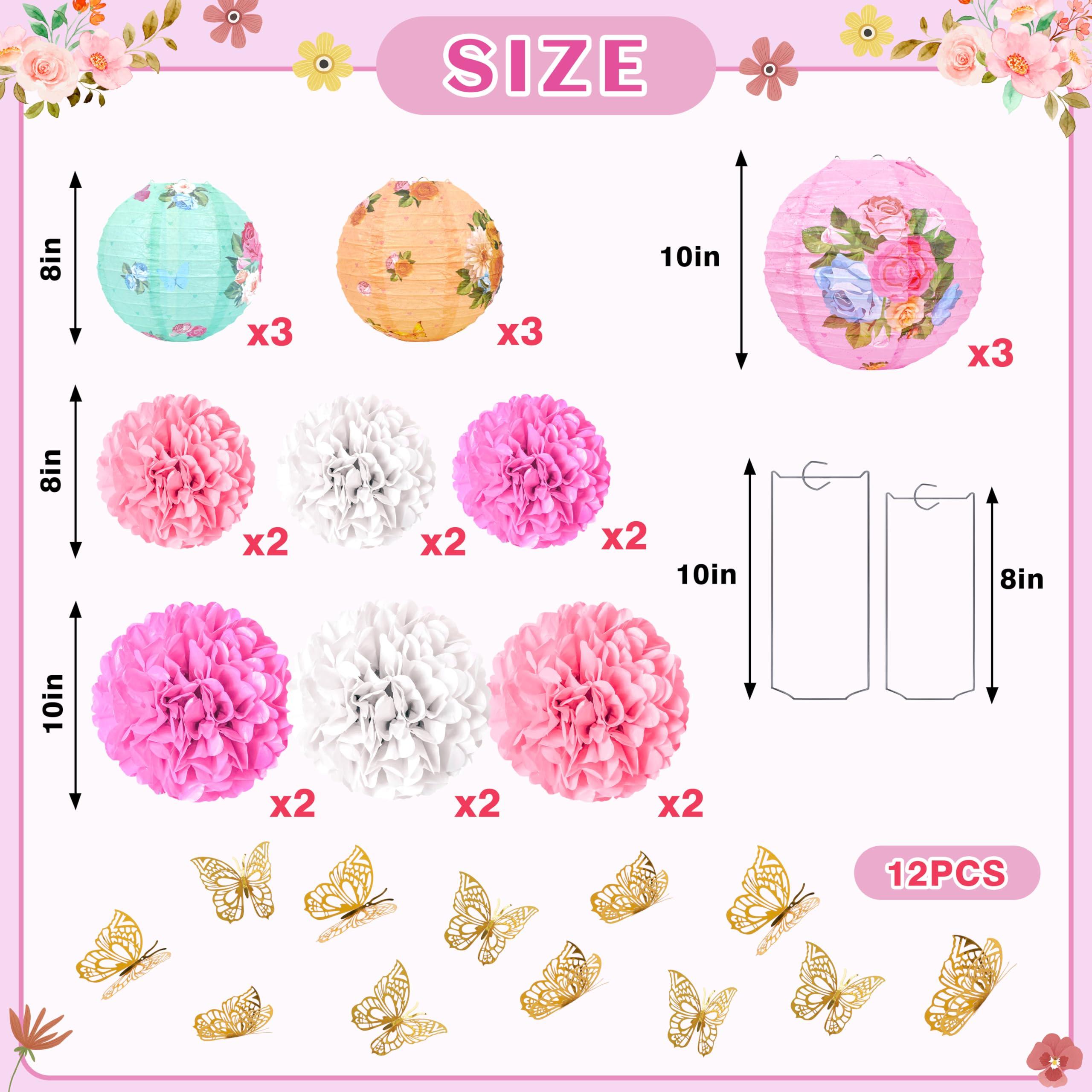 33Pcs Tea Party Decorations Paper Lantern Tissue Pom Pom Gold Butterfly Garden Decoration Hanging Decor for Birthday Bridal Shower Wedding - Image 3
