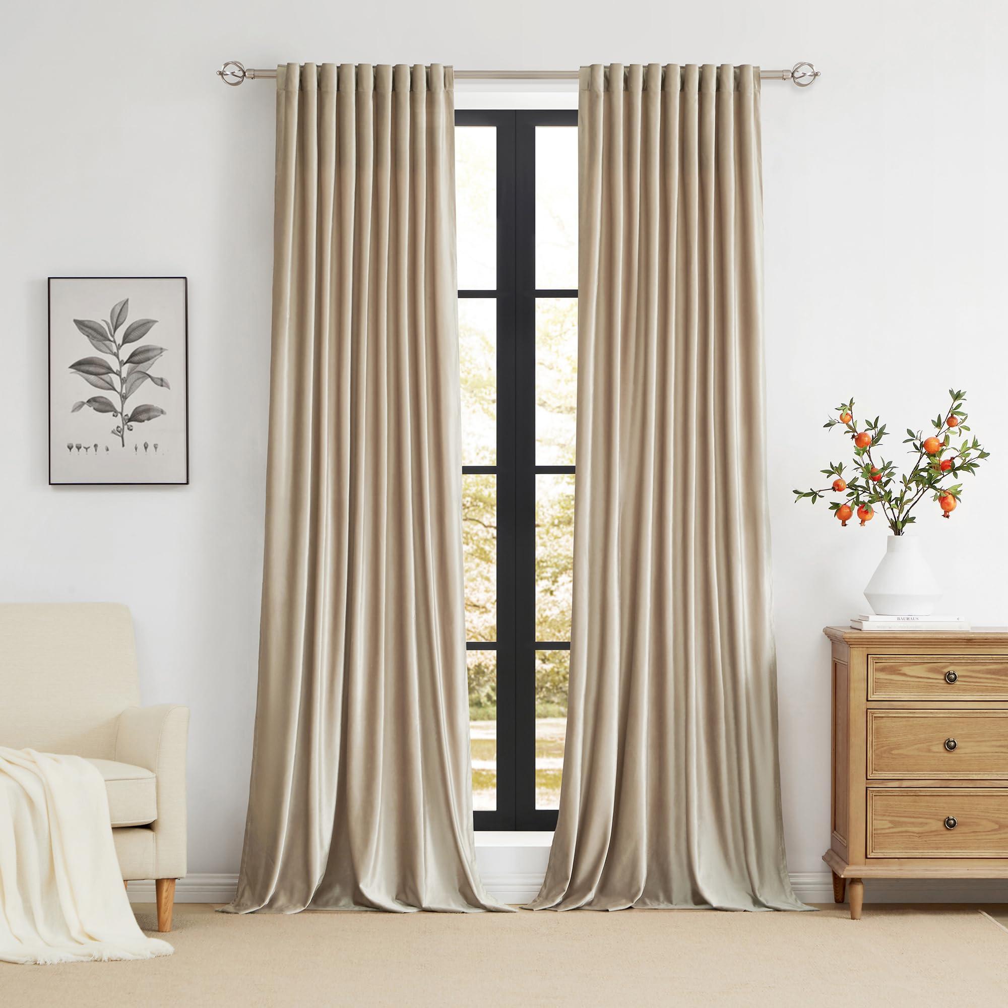 PRIMROSE Champagne Velvet Curtains 84 inch Long for Living Room,Set of 2 Panels Blackout Rod Pocket Back Tab Window Treatment Room Darkening Heavy Decorative Curtains Drapes for Bedroom - Image 5