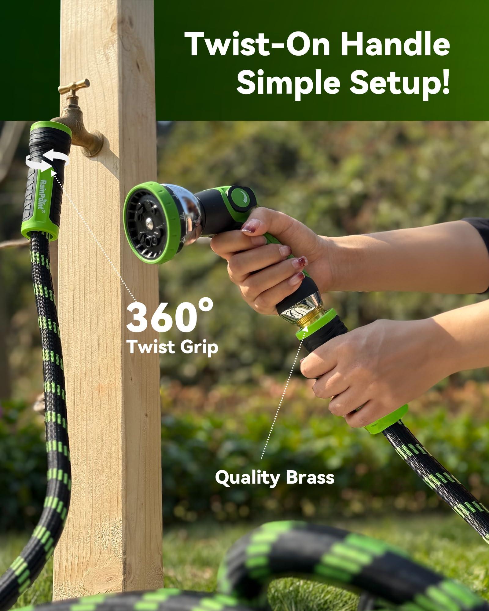 RAINPOINT Metal Garden Hoses for Yard 100 ft - No-kink 304 Water Hose 100ft with 10 mode Nozzle - Brass Connection, Swivel Handle, Flexible Hose,Lightweight, Puncture - Image 7