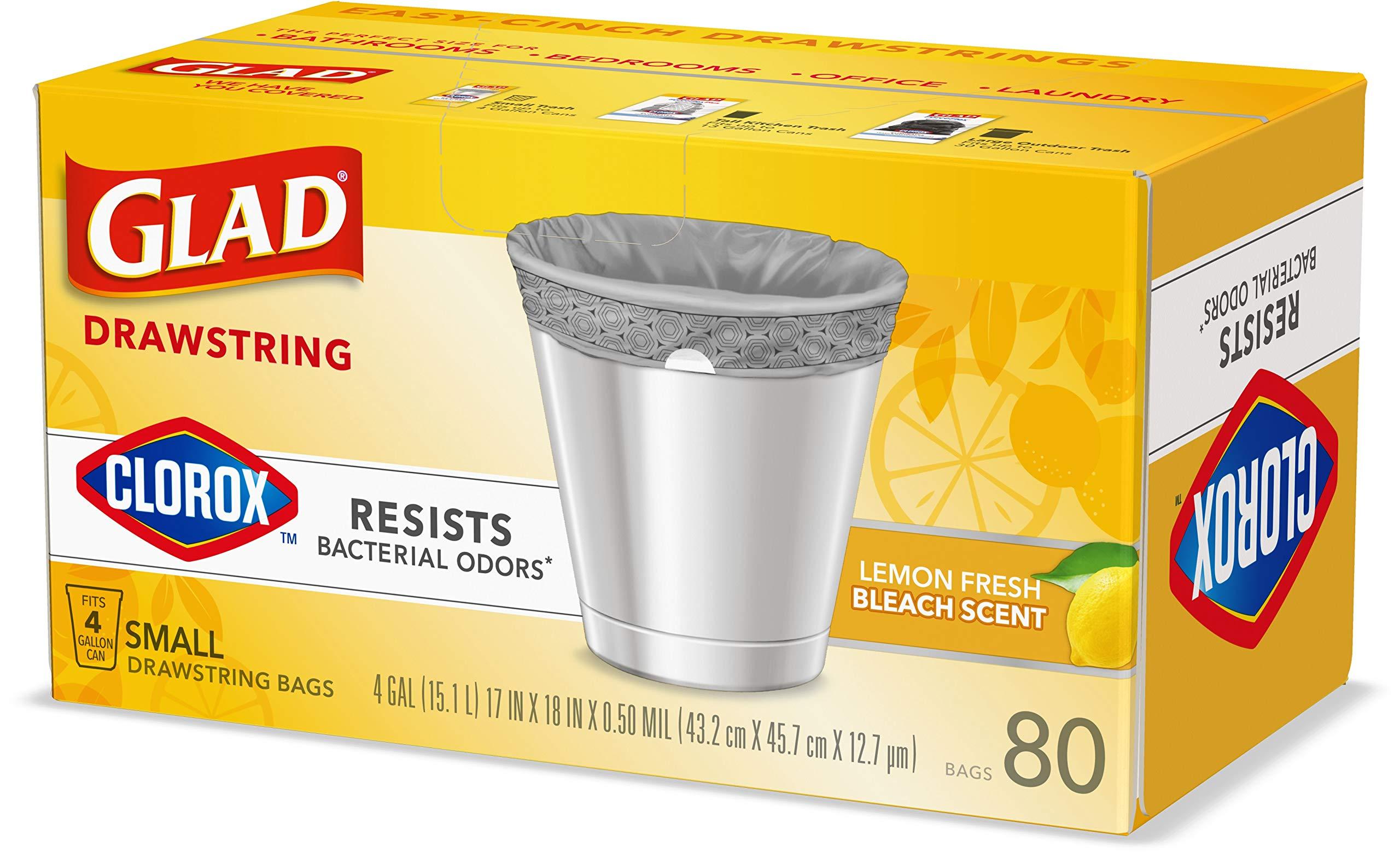 Glad Small Drawstring Trash Bags with Clorox, 4 Gal, Lemon Fresh Bleach, 80 Ct (Package May Vary) - Image 13