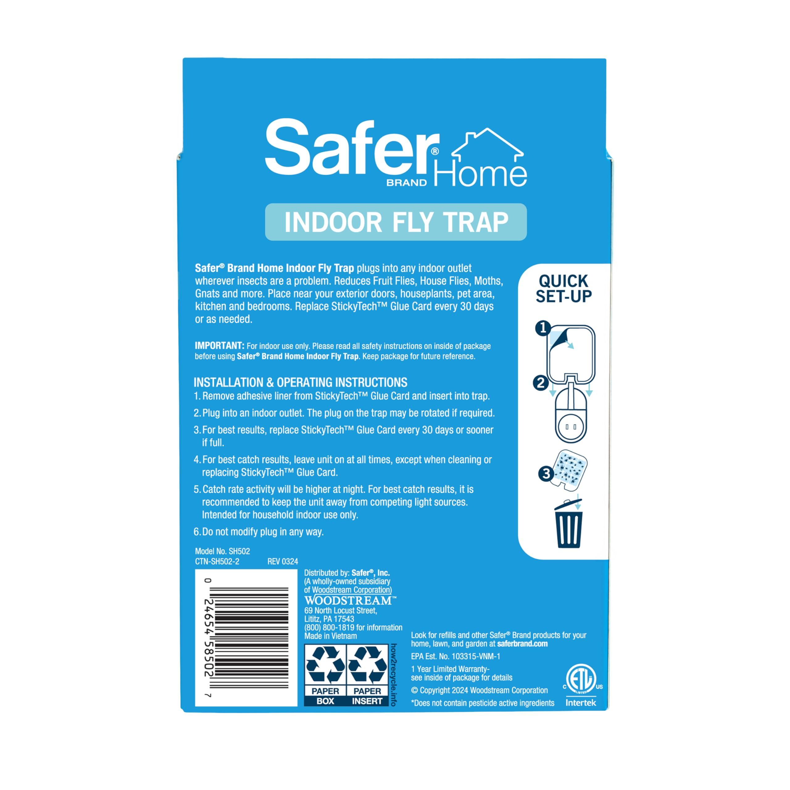 Safer Home Indoor Plug-In Fly Trap - SH502 - Effective Fruit Fly Traps for Indoors, Gnat Traps for House Indoor, 400 Sq Ft Protection - Style: 1 Device + 2 Glue Cards - Image 9