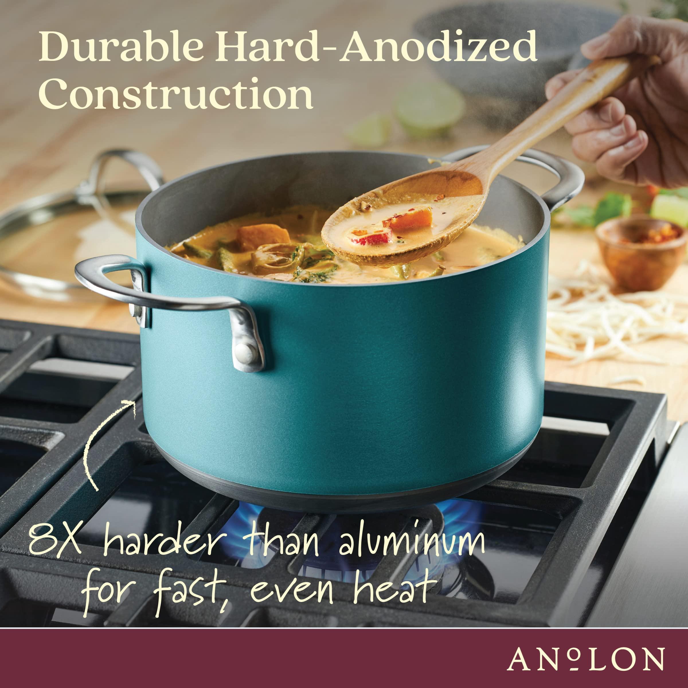 Anolon Achieve Hard Anodized Nonstick Saucepot with Lid, 4 Quart, Teal - Image 7