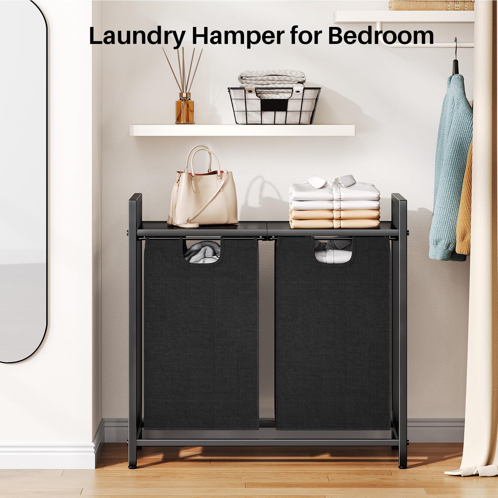 Kitstorack Laundry Basket Organizer, Laundry Hamper with Shelf & 2 Pull-Out Removable Bags, Dirty Clothes Hamper Organizer for Laundry Room Bathroom and Dorm, 2 x 11.8 gallons (44.5L) - Image 7