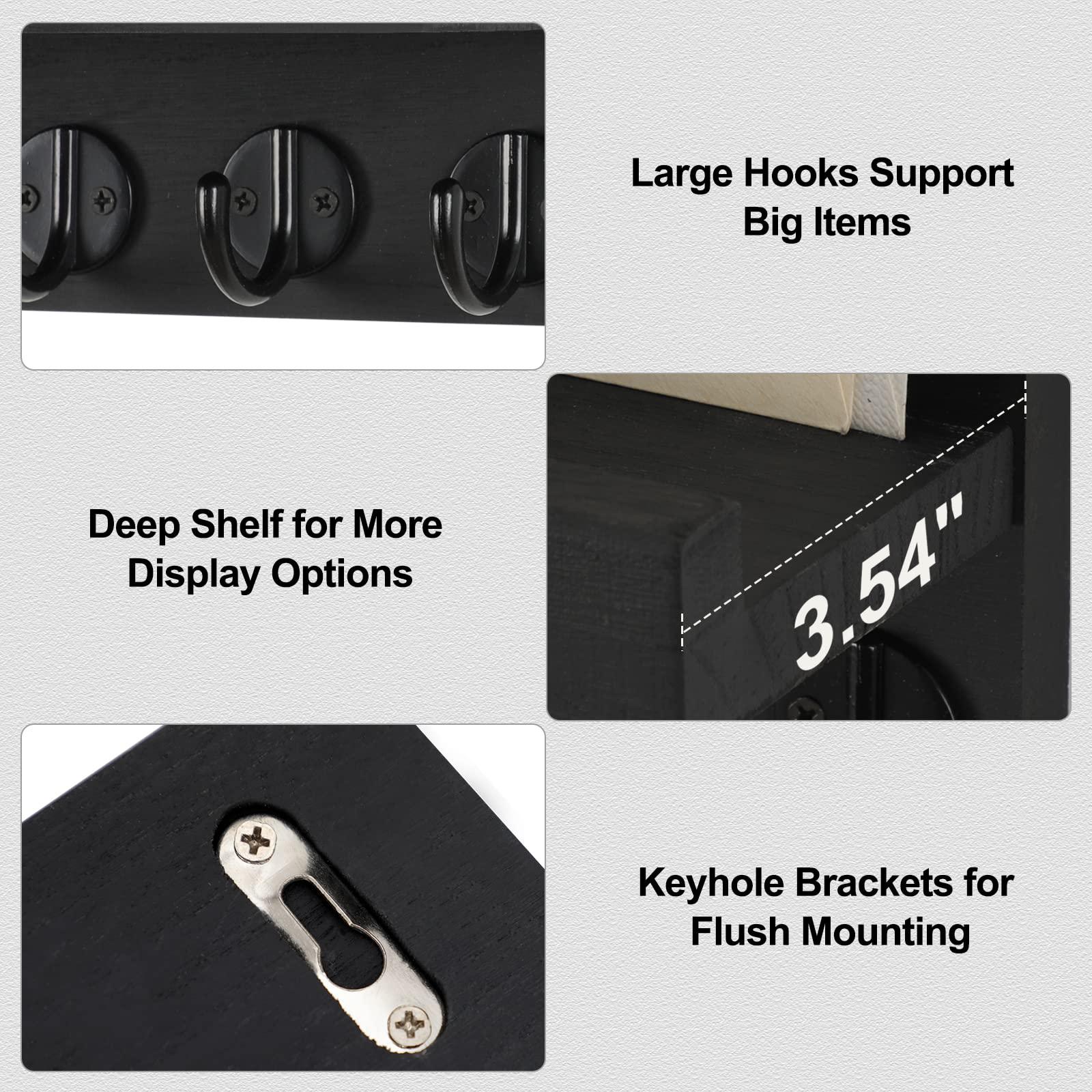 Lwenki Key Holder for Wall, Decorative Key and Mail Holder with Shelf Has Large Hooks for Bags, Coats, Umbrella – Paulownia Wood Key Hanger with Mounting Hardware (9.8”W x 6.7”H x 4.2”D) - Image 4