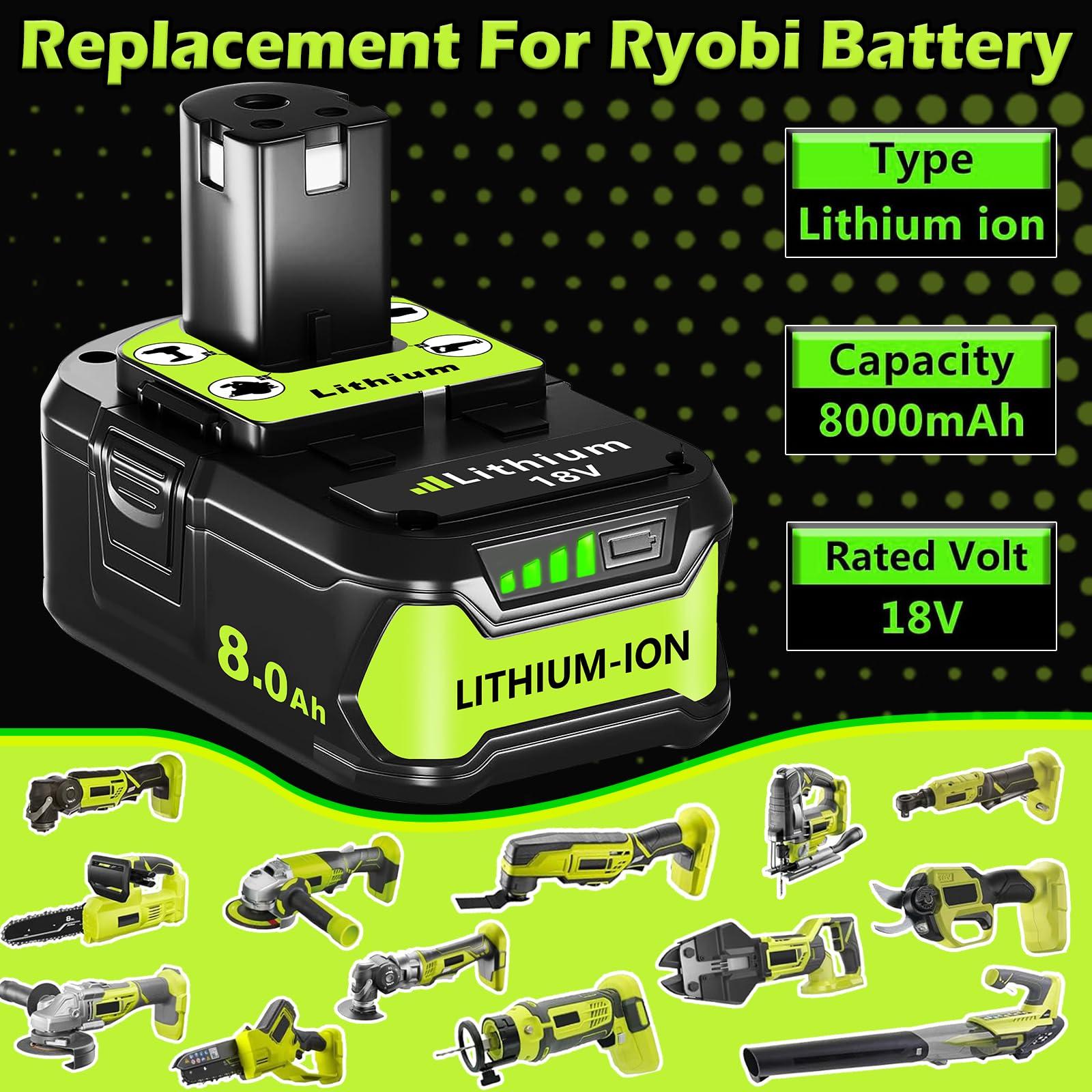 KINGTIANLE 8.0Ah 18V Battery for Ryobi: Replacement Compatible with Ryobi 18V Battery ONE+ Lithium-ion P108 P102 P103 P105 P107 P189 Cordless Power Tools, 2 Pack - Image 2