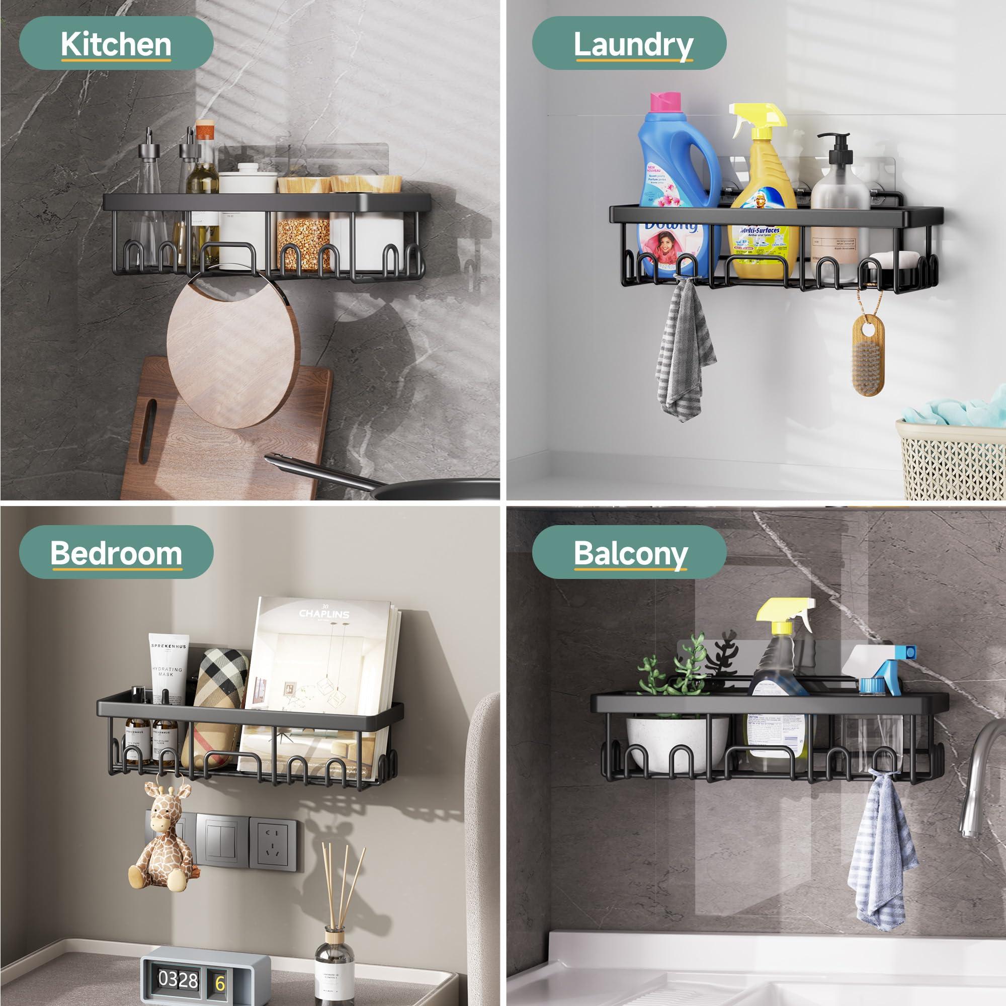 Veken Stainless Steel Shower Caddy 6-Pack, No Drilling & Rustproof, Waterproof Adhesive Shelves Rack with Soap Holder, Large Capacity Bathroom Organizers and Storage, Wall-Mounted Kitchen & Home Decor - Image 8
