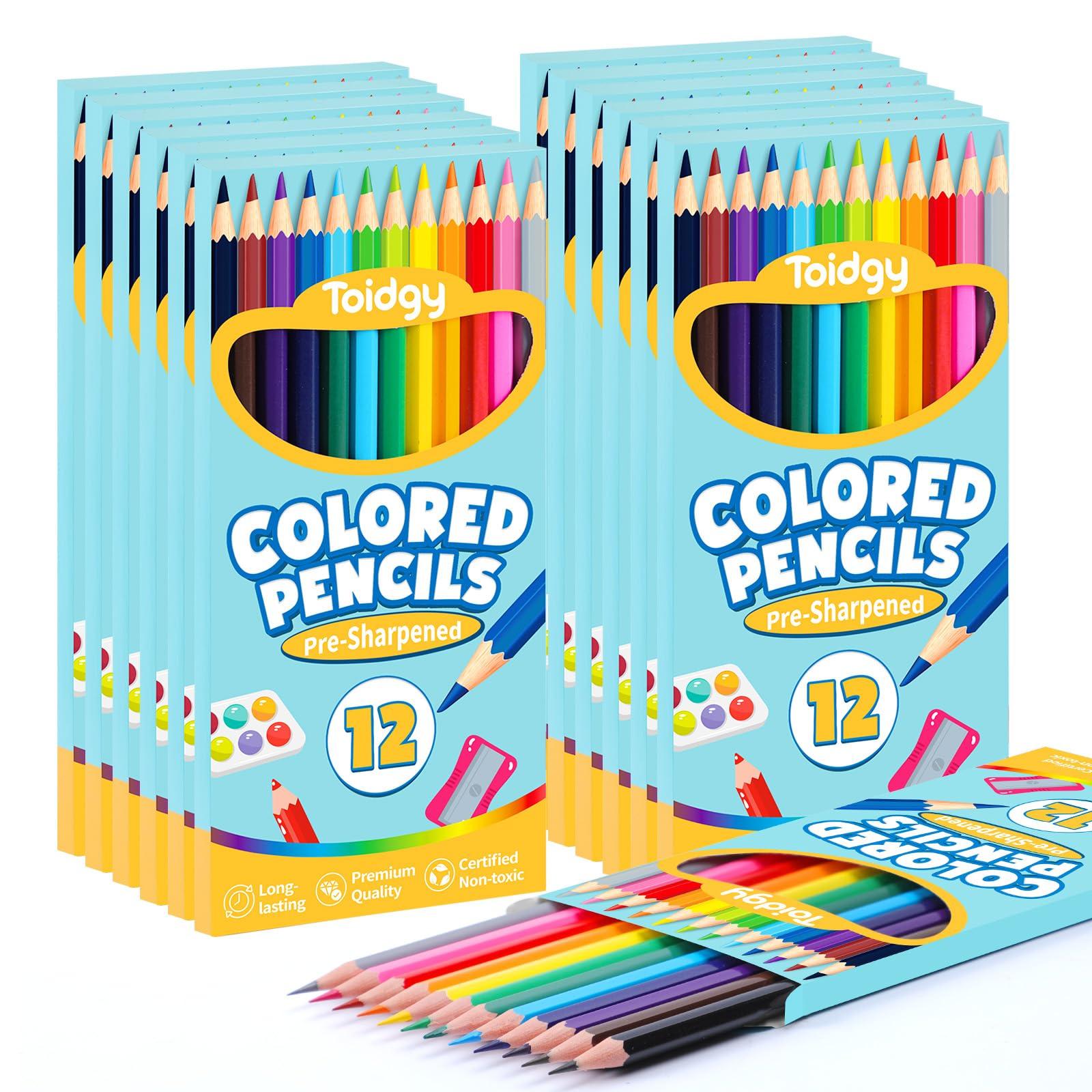Toidgy 144 Count Colored Pencils for Kids, 12 Packs Colored Pencils Bulk 12 Colors, Pre-sharpened Color Pencils for Adults, Bulk School Supplies for Teachers, Back to School Supplies, Classroom Prizes