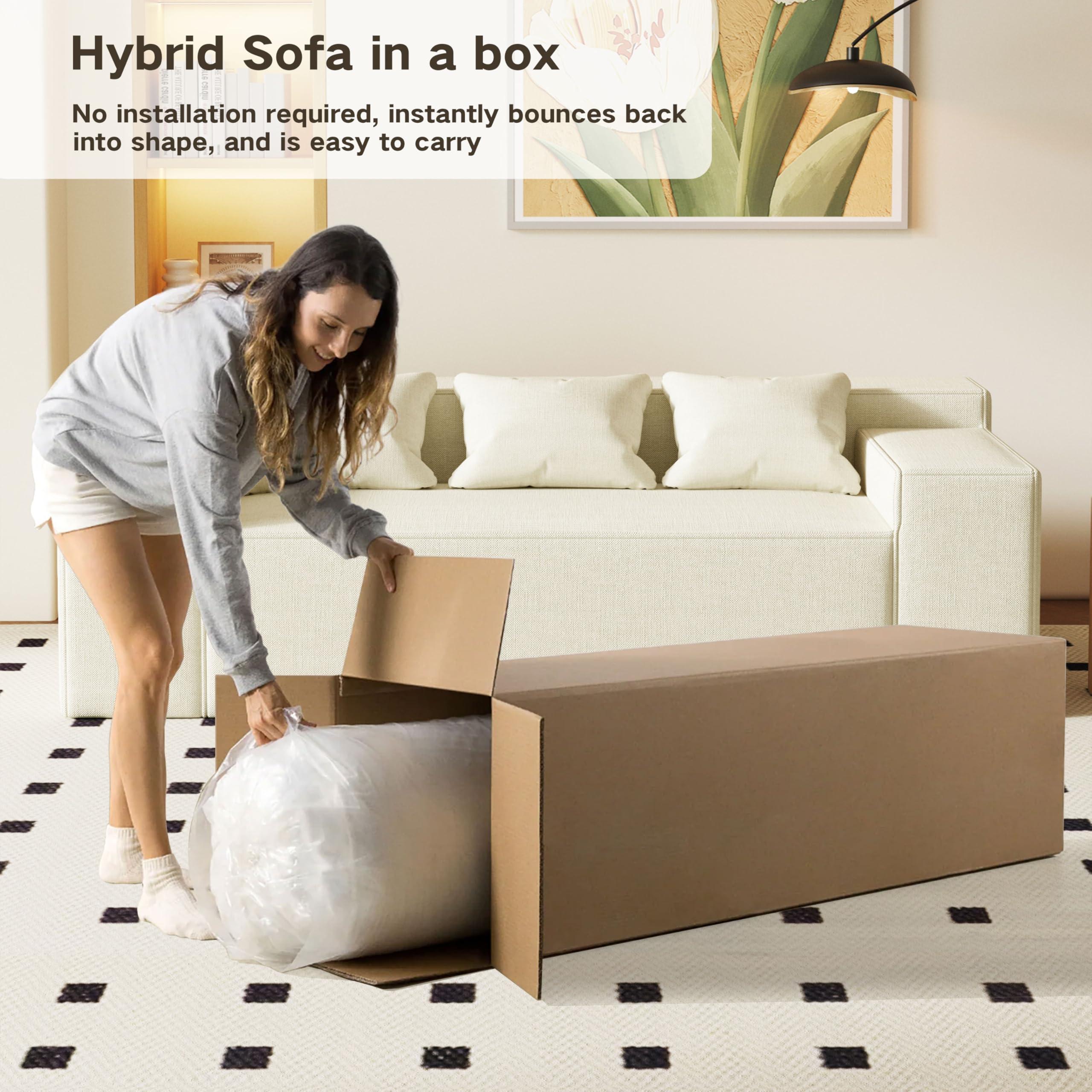 Modern 3-Seater Sofa, Hybrid Sofa in a Box, No Assembly Required, Comfy Sofa Couch with 3 Matching Pillows, Cat-Scratch Resistant Linen, Couch for Living Room or Bedroom, Beige - Image 5