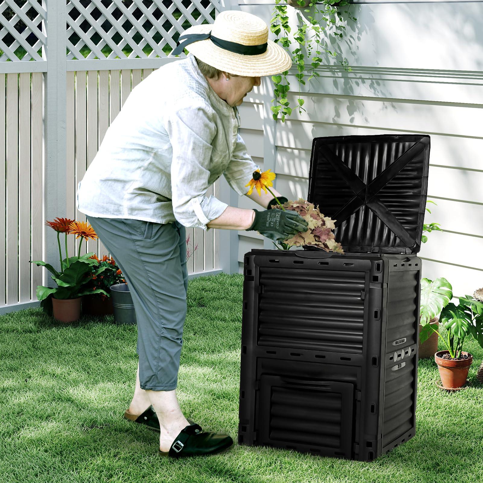 BIOGRN Large Outdoor Compost Bin,80 Gallon (300 L) Composter Bins with Snap-on Top Lid and Aeration System,Garden Compost Bin That Quickly Create Fertile Soil - Image 3