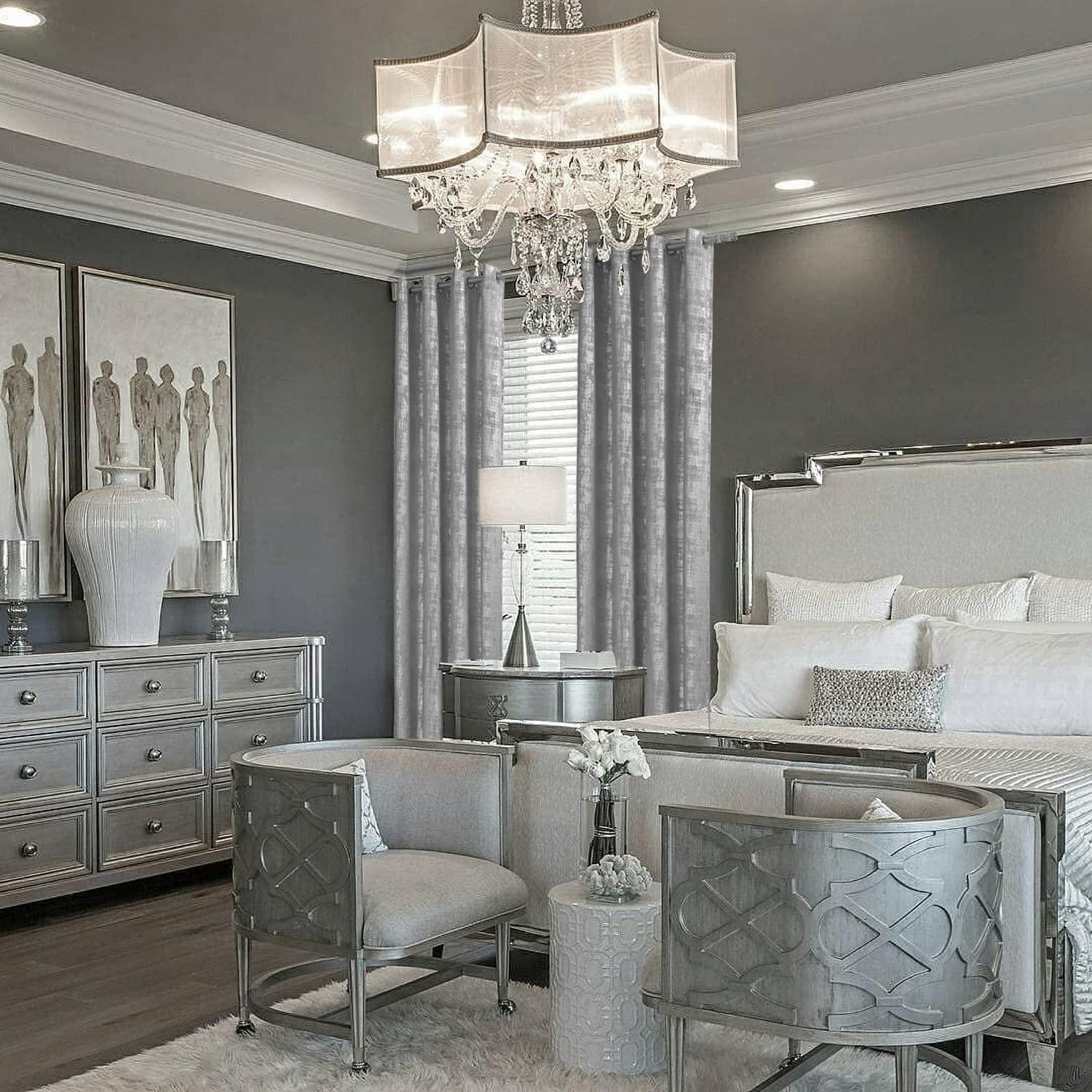Light Silver Gray Velvet Curtains 96 Inches Long for Living Room 2 Panel Set Shimmer Glitter Shiny Abstract Textured High End Chic Luxurious Fancy Decorative Curtain for Bedroom 52x96 Inch Length - Image 10