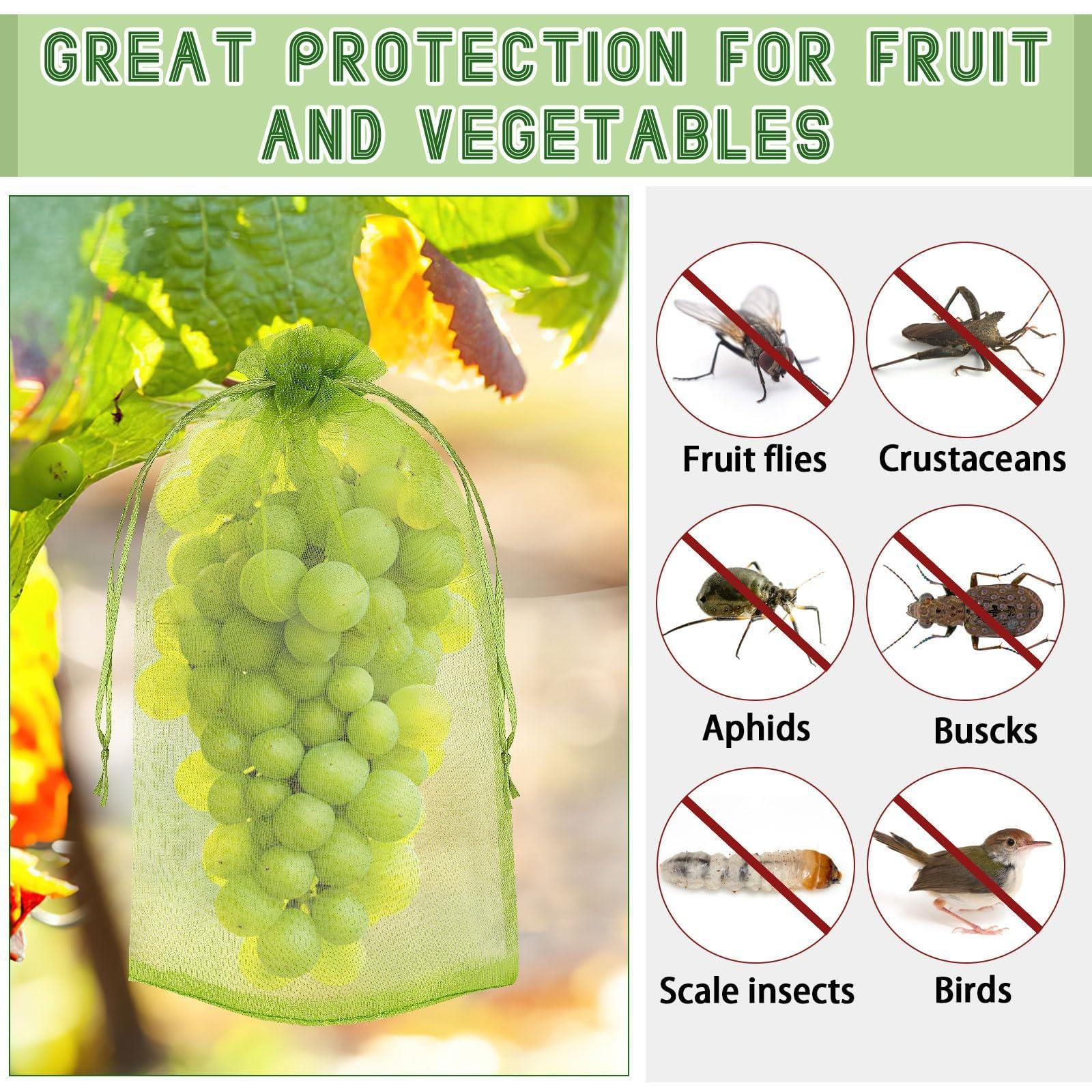 DECYOOL 120 PCS Fruit Protection Bags 4 X 6 inch, Green Fruit Bags for Fruit Trees Fruit Netting Cover Drawstring Mesh Bags Suit for Mangoes Tomatoes Fruit Trees Veggies Garden - Image 5