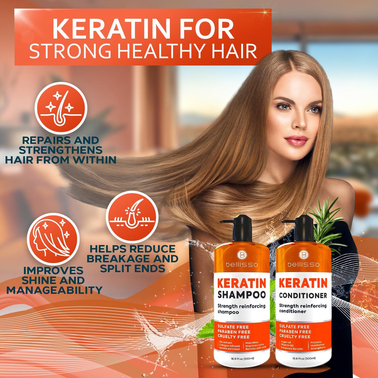 Keratin Shampoo and Conditioner Set - Sulfate Free and Paraben Free - Salon Thickening Treatment for Dry, Damaged, Curly, Frizzy, Straight or Color Treated Hair - Anti Frizz Formula for Women and Men - Image 2