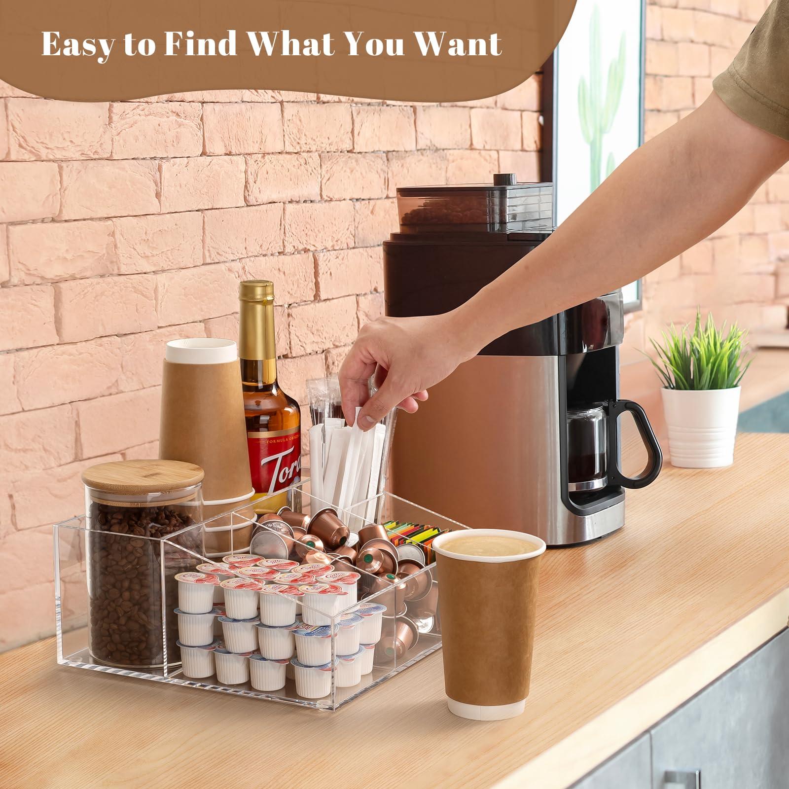 BEYGORM Acrylic Coffee Bar Station Organizer for Countertop,Office Breakroom Clear Snack Tea Storage Accessories Holder for Kcup Pod Condiment Cup Sugar Creamer Syrup, Coffee Gift for Coffee Lovers - Image 2