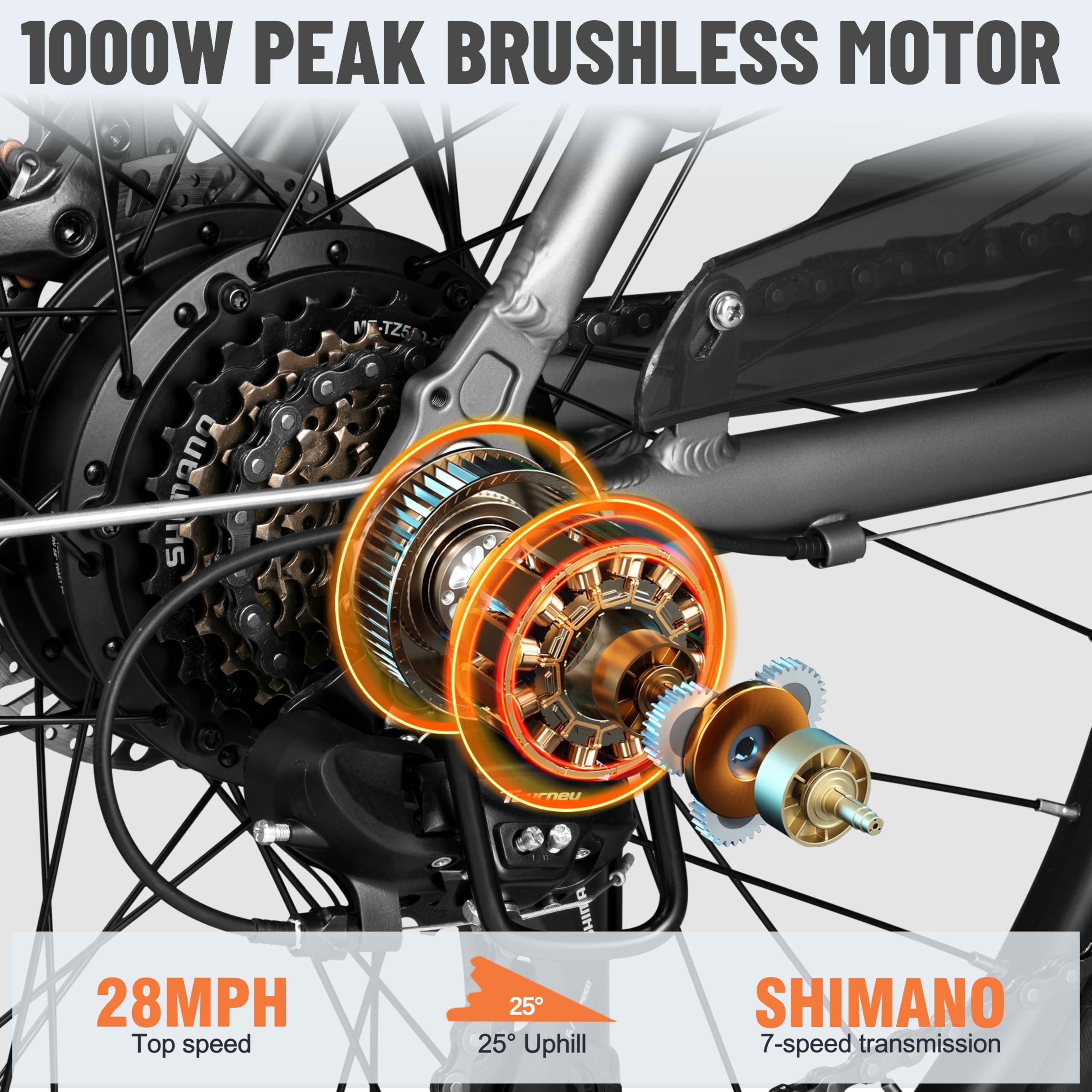 ACTBEST Core Electric Bike for Adults - Peak 1000W Brushless Motor Ebike, 468&500Wh Removable Built in Battery 26&27.5X2.1 Tire Step Over Bicycle with 7 Speed, Commute E Bikes - Image 2