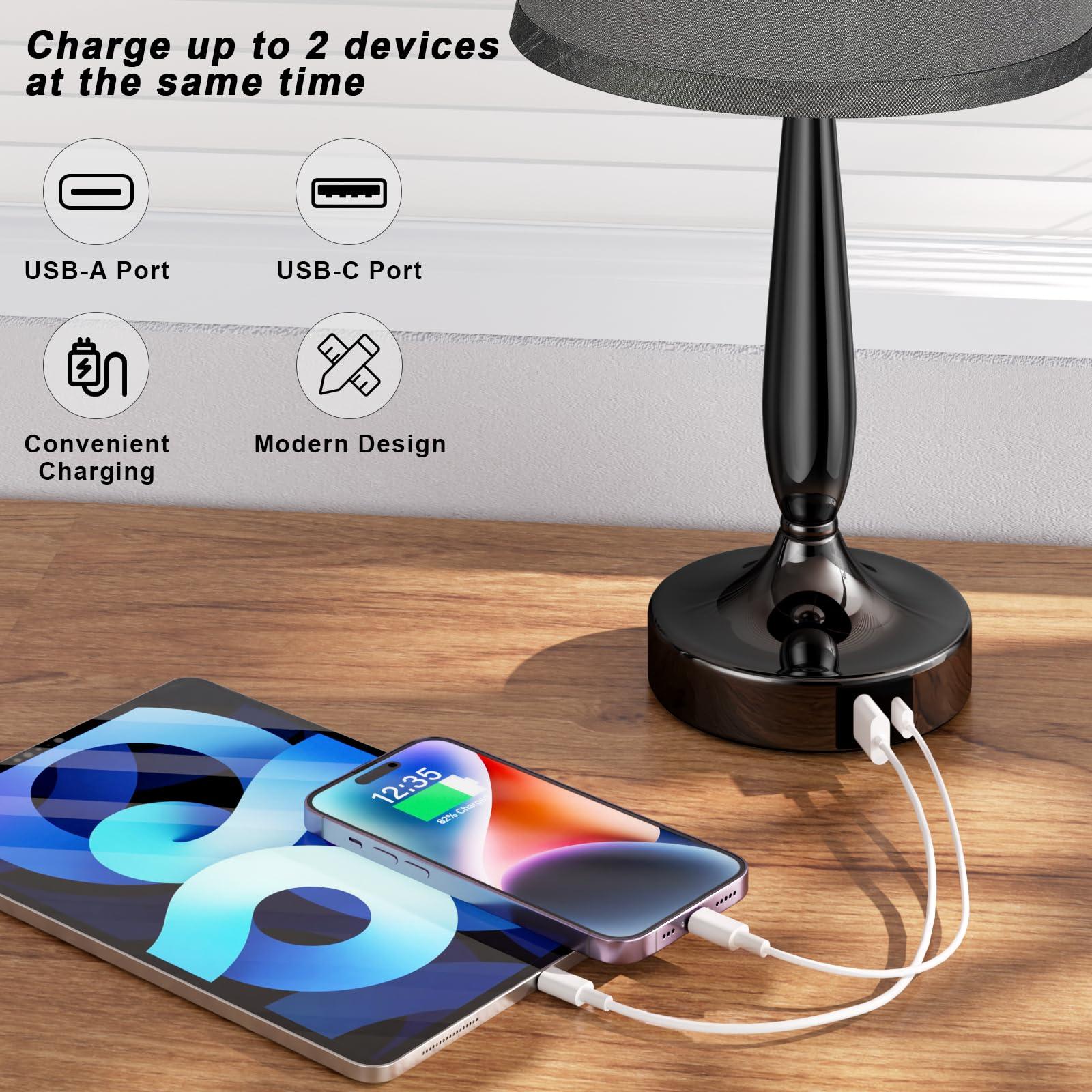 Kakanuo Touch Table Lamp for Bedroom, Small Bedside Lamp with USB C Charging Port, 3 Way Dimmable Touch Control Nightstand Lamp for Living Room and Office, LED Bulb Included - Image 4