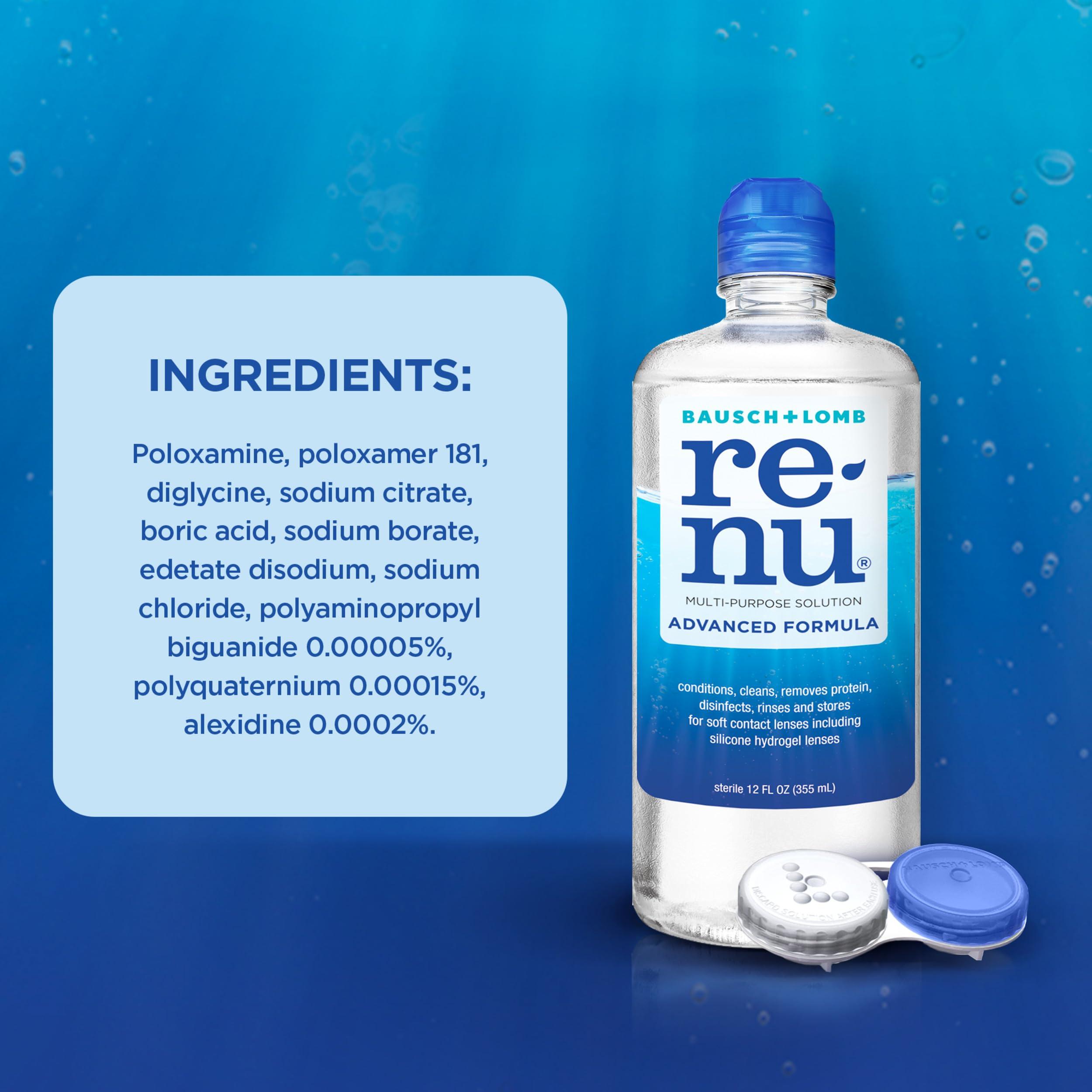 Renu Contact Lens Solution, Advanced Formula, Multi-Purpose Solution with Lens Case, Gently Cleans, Disinfects, Moisturizes & Hydrates Soft Lenses, 16 Fl Oz (Pack of 2) + Travel Size 2 Fl Oz - Image 6