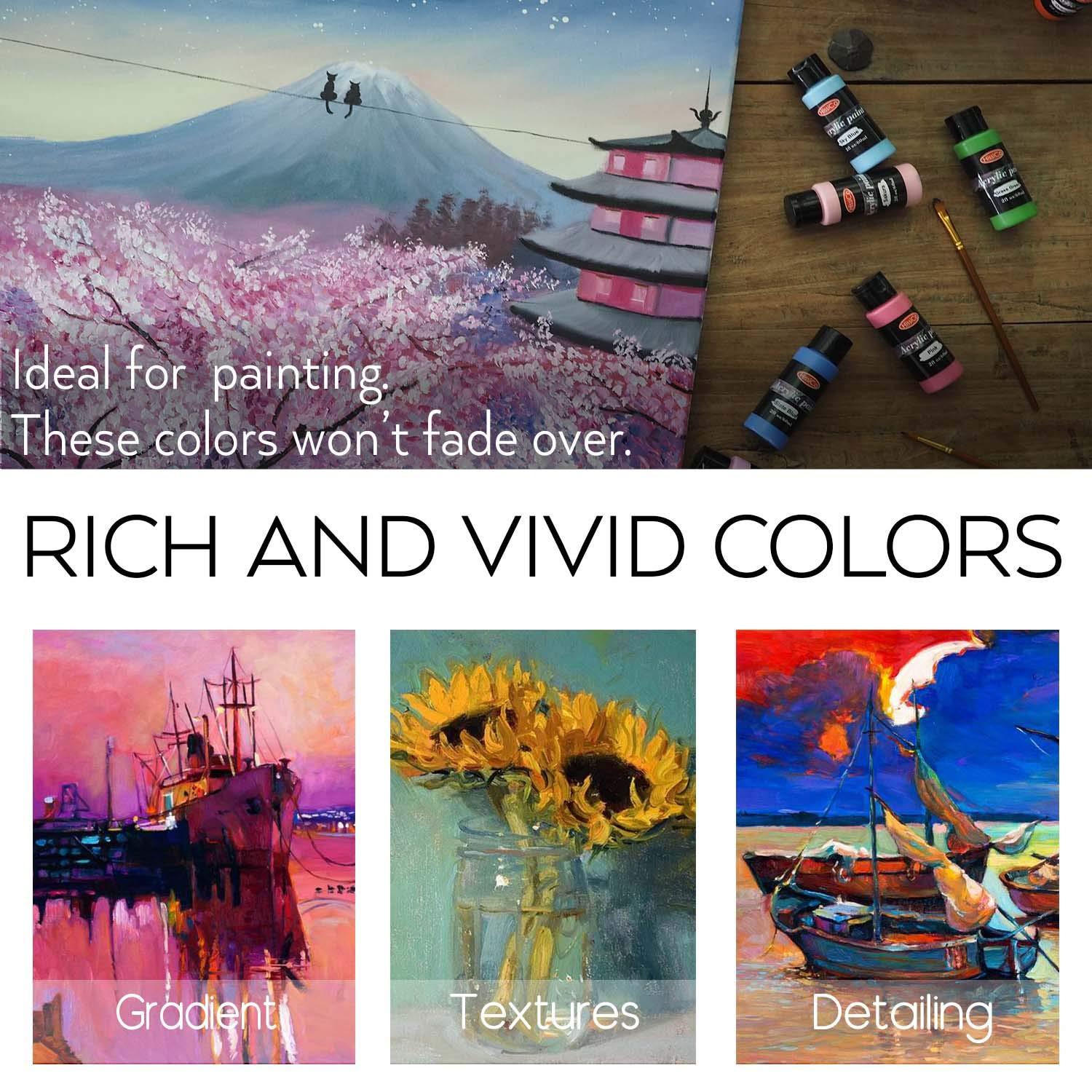 Acrylic Paint Set of 36 Colors 2fl oz 60ml Bottles,Non Toxic 36 Colors Acrylic Paint No Fading Rich Pigment for Kids Adults Artists Canvas Crafts Wood Painting - Image 5