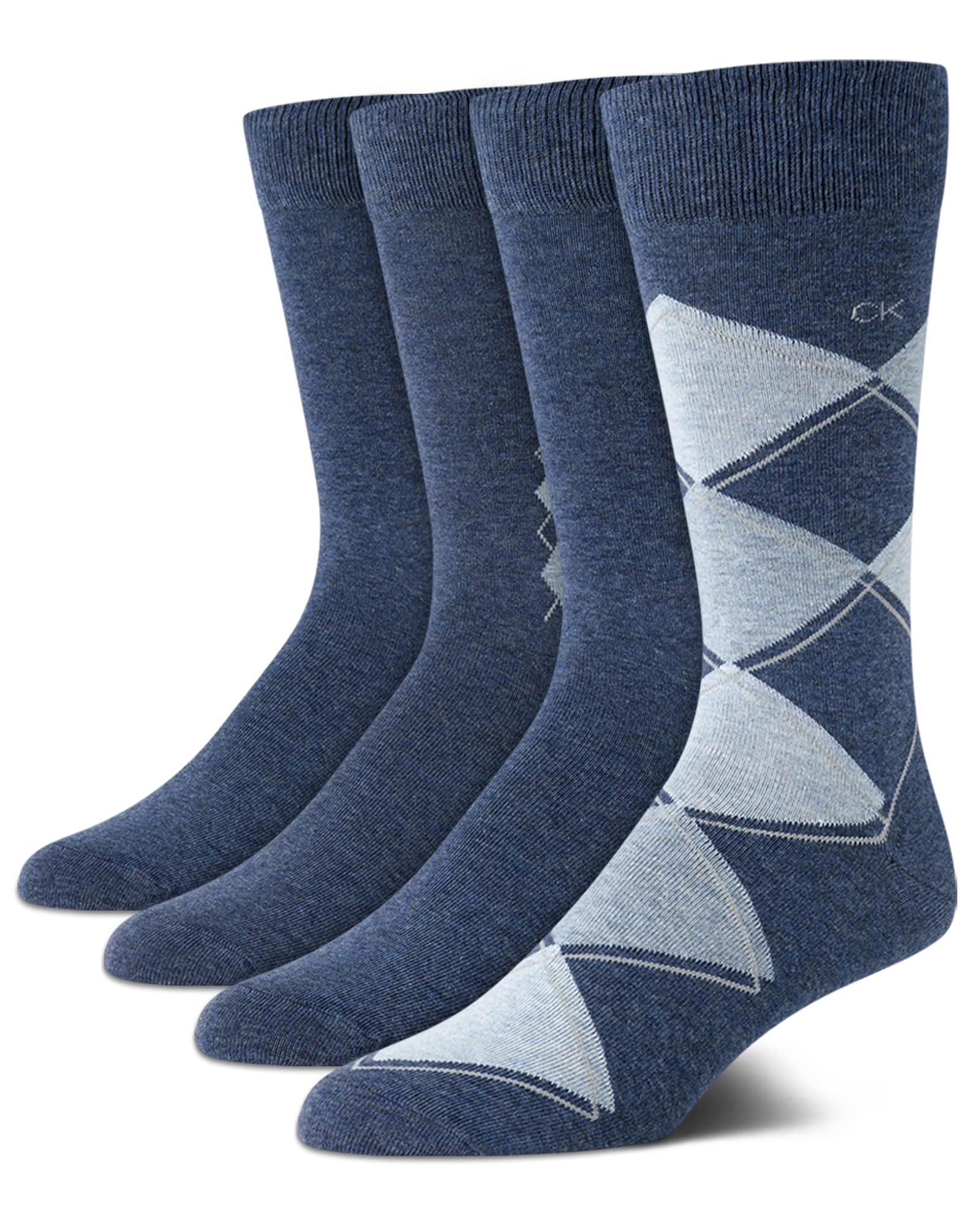 Calvin Klein Men's Dress Socks - Cotton Blend Crew Socks: Patterns and Solids (4 Pack)