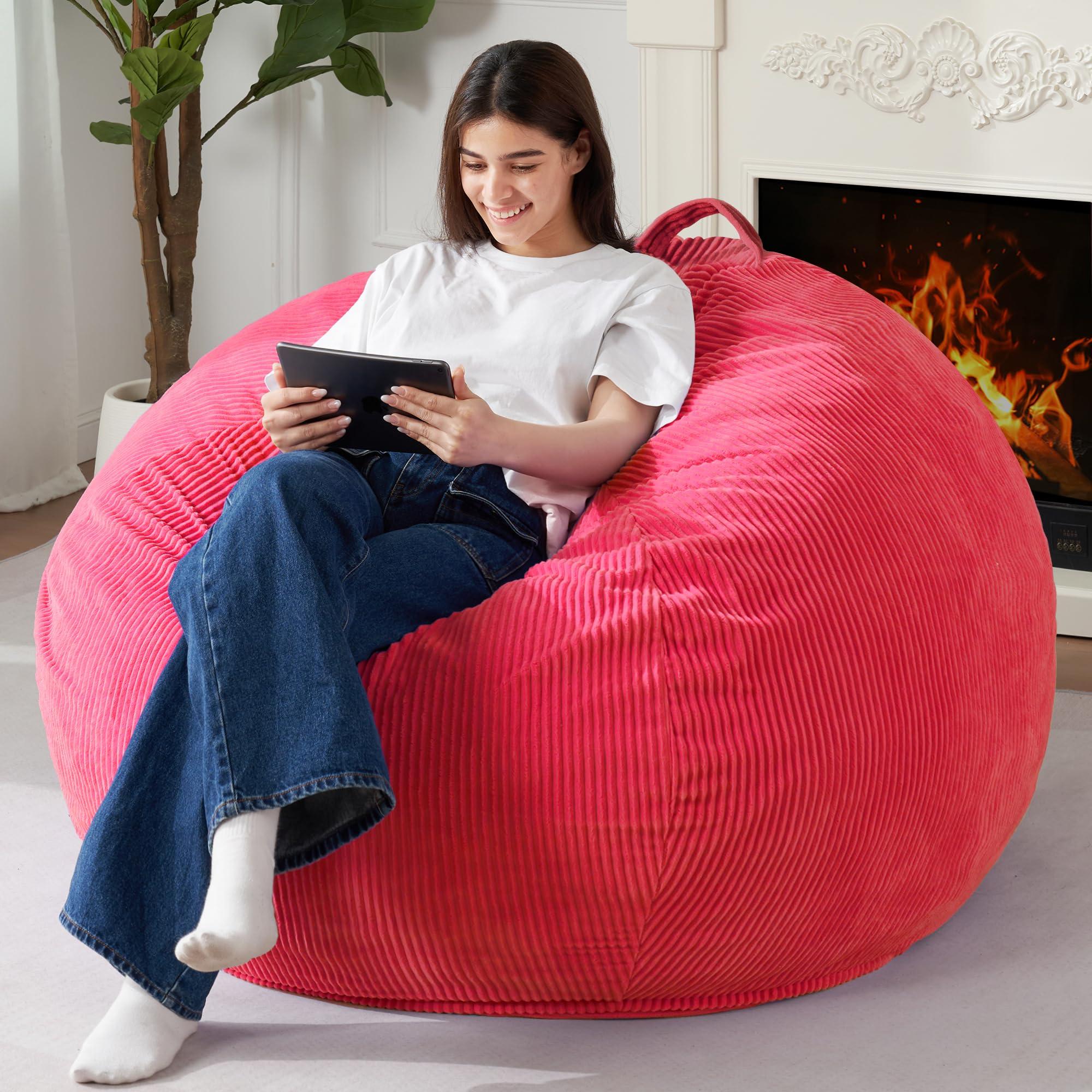 Homguava Bean Bag Chair: Teardrop Bean Bags with Memory Foam Filled, Compact Beanbag Chairs Soft Sofa with Corduroy Cover (Pink)