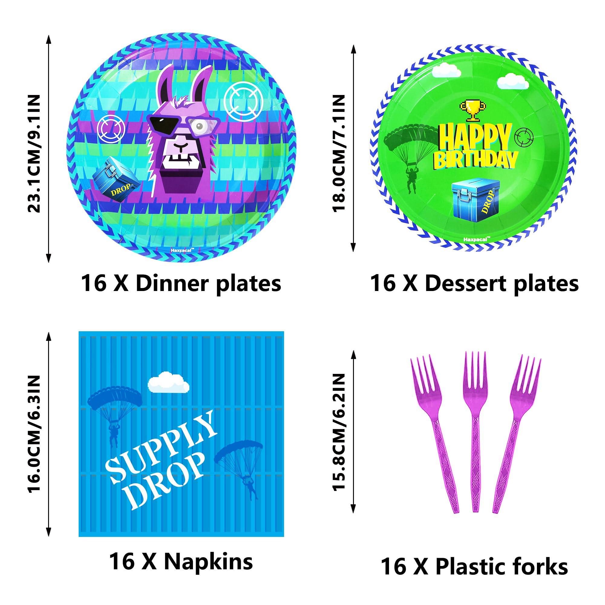64Pcs Video Games Llama Party Tableware Supplies Including 32 Pcs Plates, 16 Pcs Forks and 16 Pcs Napkins, Video Games Theme Party Birthday Decorations - Image 3