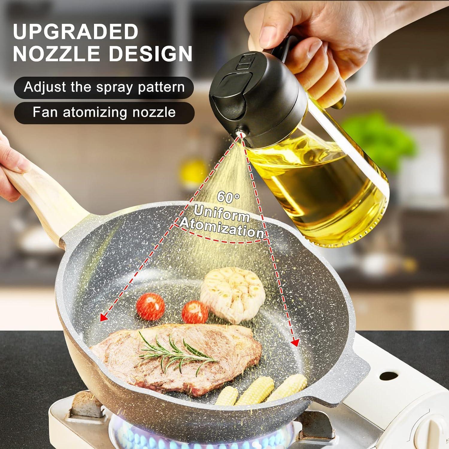 KASHLAND Oil Sprayer for Cooking 2 in 1, 470ml/16oz, Oil Spray & Dispenser Glass Bottle, Food-grade material for Kitchen, Salad Dressing, Frying, Air Fryer & BBQ (Black) - Image 6
