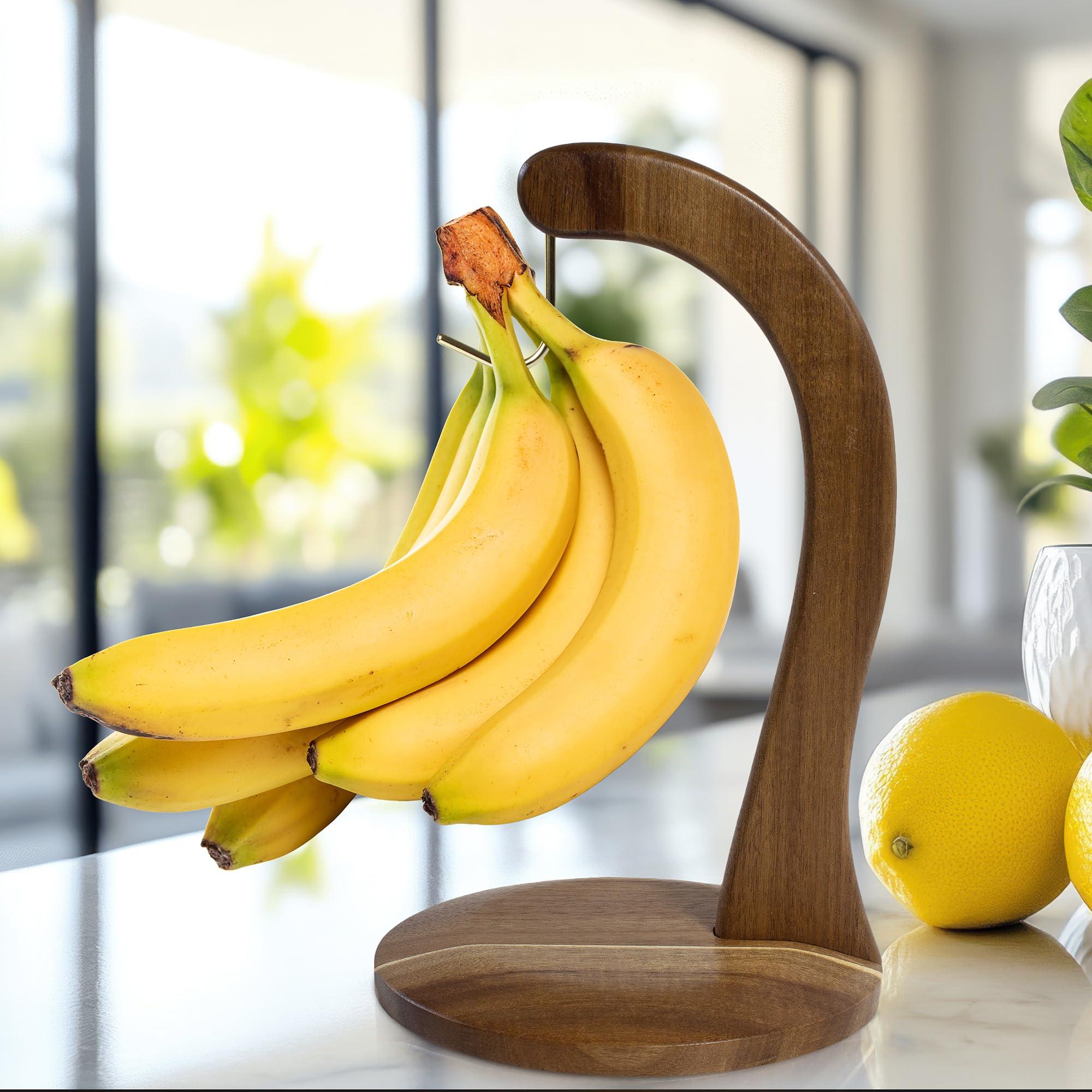Totally Bamboo Rock & Branch Acacia Wood Banana Holder, Wooden Banana Hanger Stand with Metal Hook - Image 2