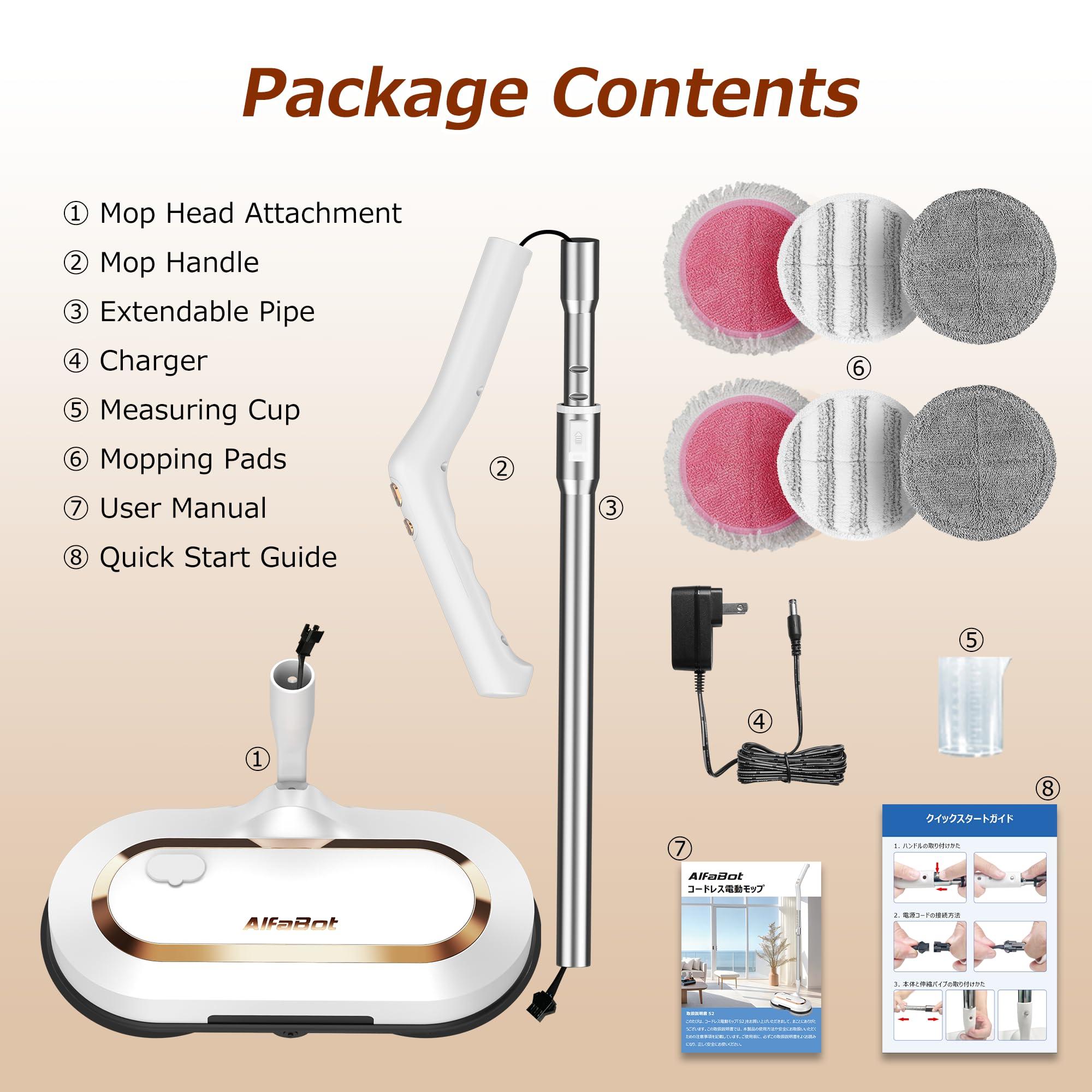 Electric Mop, AlfaBot S2 Cordless Spin Mop for Floor Cleaning, with LED Headlight and Sprayer/400ML Big Tank/60 Mins Runtime, Lightweight Floor Scrubber for Hardwood Floors, Tile, Laminate - Image 7