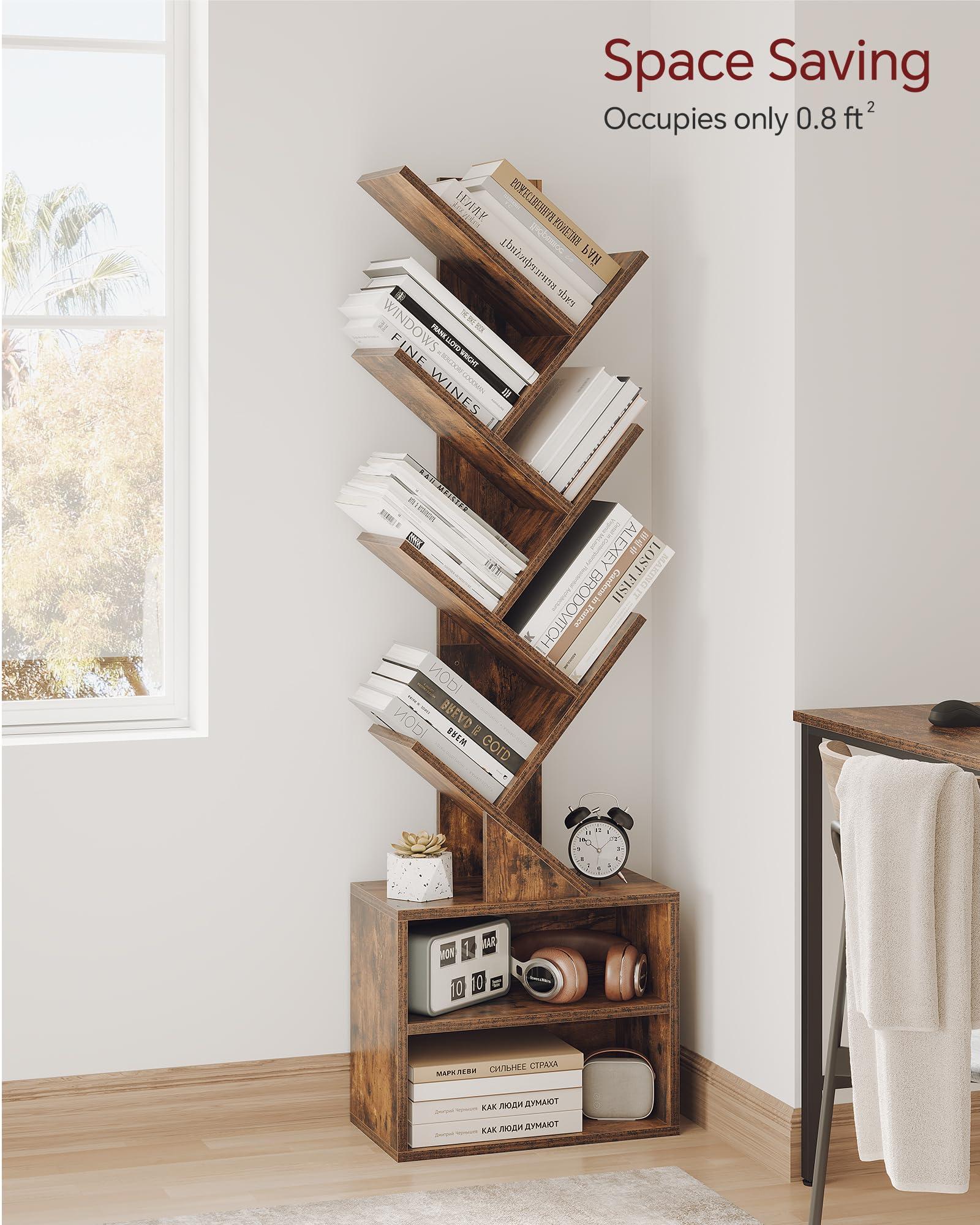 SUNMORY 6 Tier Tree Bookshelf, Small Bookcase with Storage Cabinet, Modern Tall Narrow Bookshelves Organizer, Floor Standing Book Shelf for Bedroom/Living Room/Home Office/Corner, Rustic Brown - Image 3