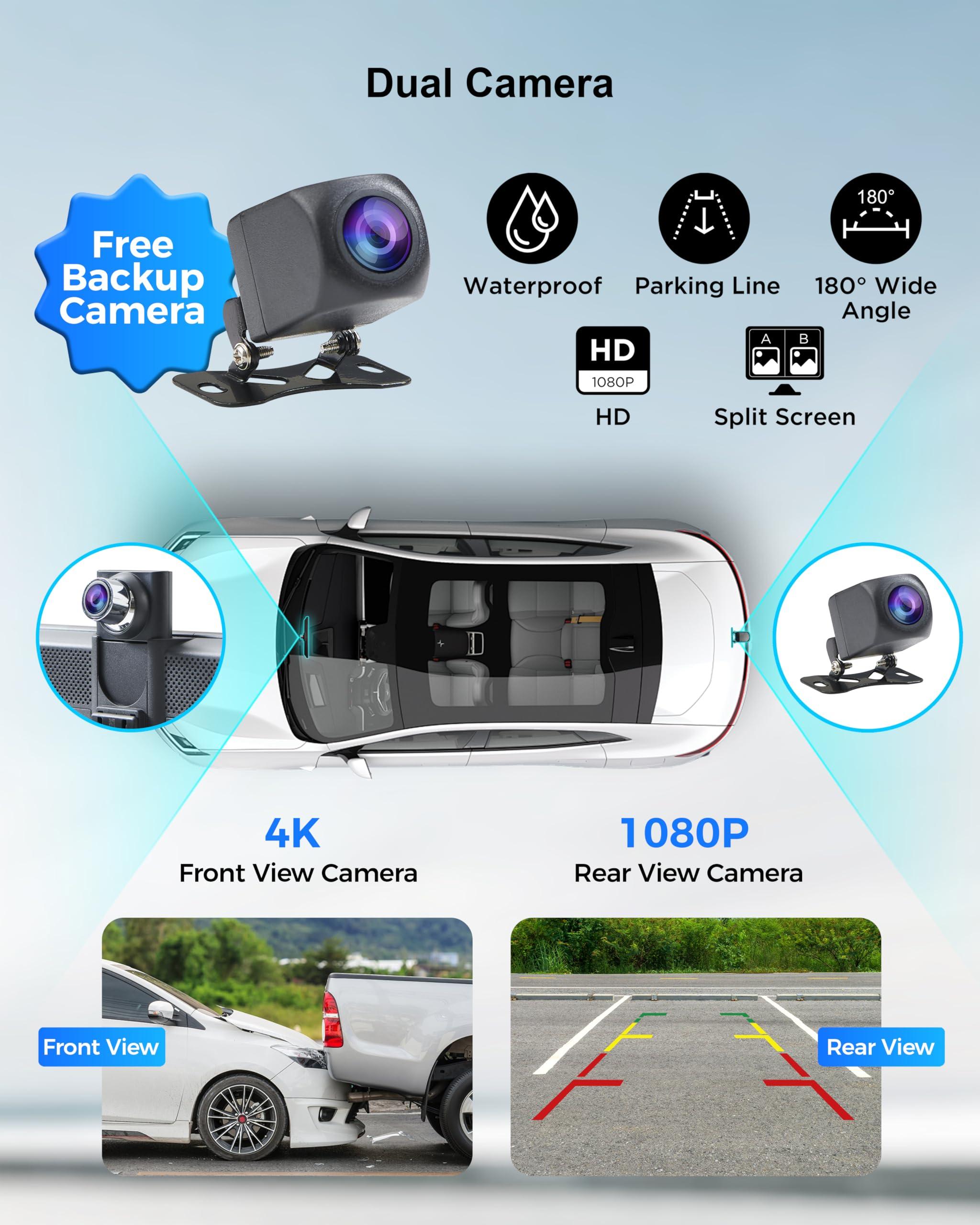 Wireless Car Stereo Carplay Screen with 4K Dash Cam, 8.1'' Portable 2K Touch Screen with 1080P Backup Camera, GPS Navigation for Car Play, Android Auto, Voice Control, Mirror Link, DVR, Bluetooth - Image 4