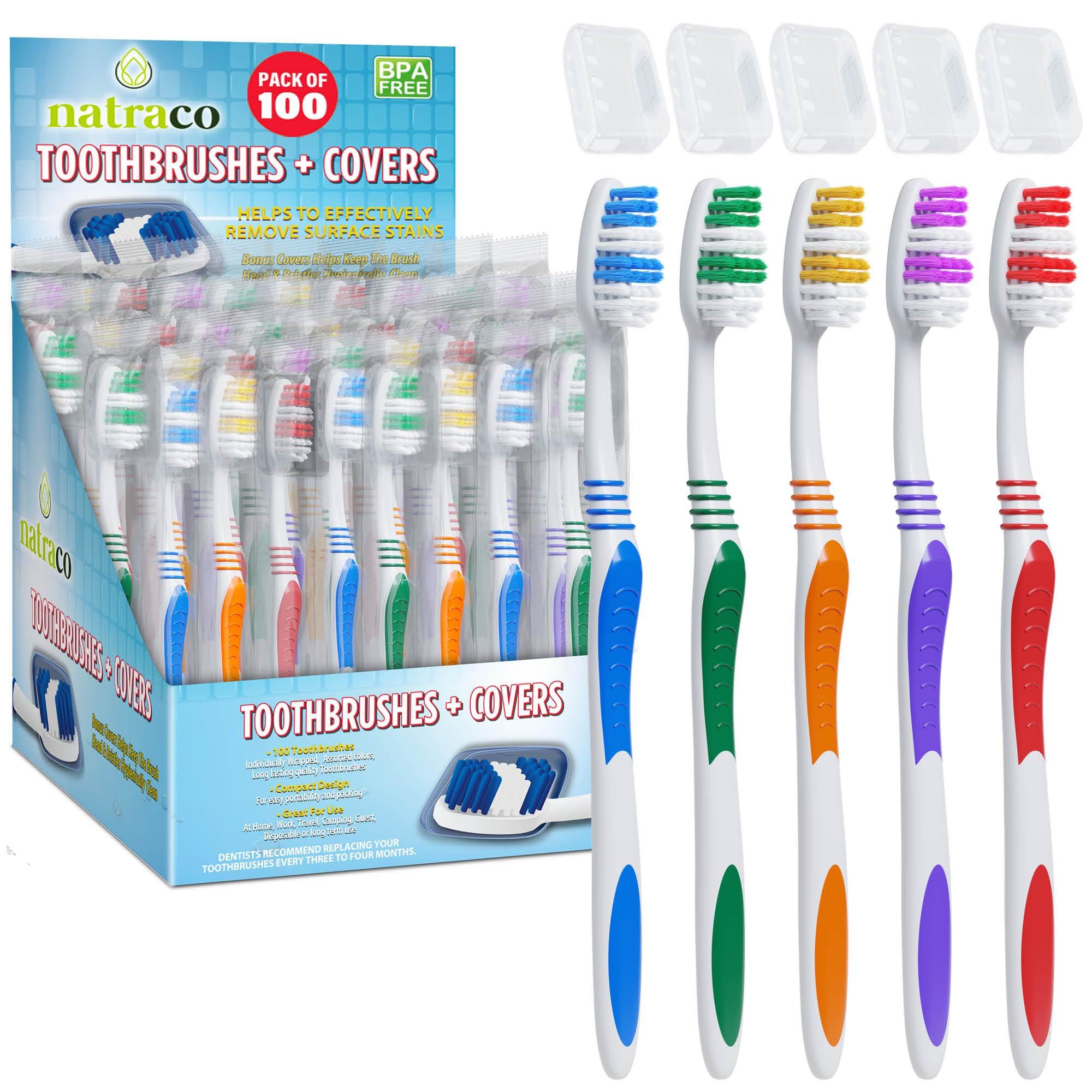 natraco Bulk Toothbrush Pack with Covers | Premium Quality Individually Wrapped Colorful Tooth Brushes | Medium Soft Bristles for Travel, Donations, Hotels (100) - Image 8
