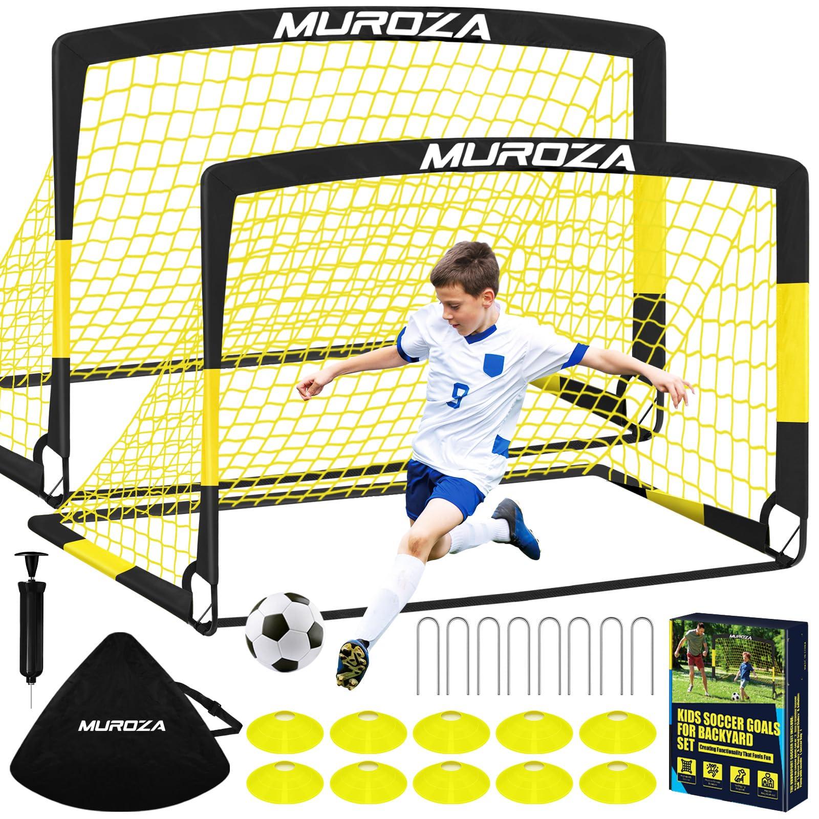 Kids Soccer Goals for Backyard Set, 2 Pack of Portable Pop Up Soccer Nets with Soccer Ball, Cones, Complete Training Equipment for Youth, Toddler Outdoor Sports Games