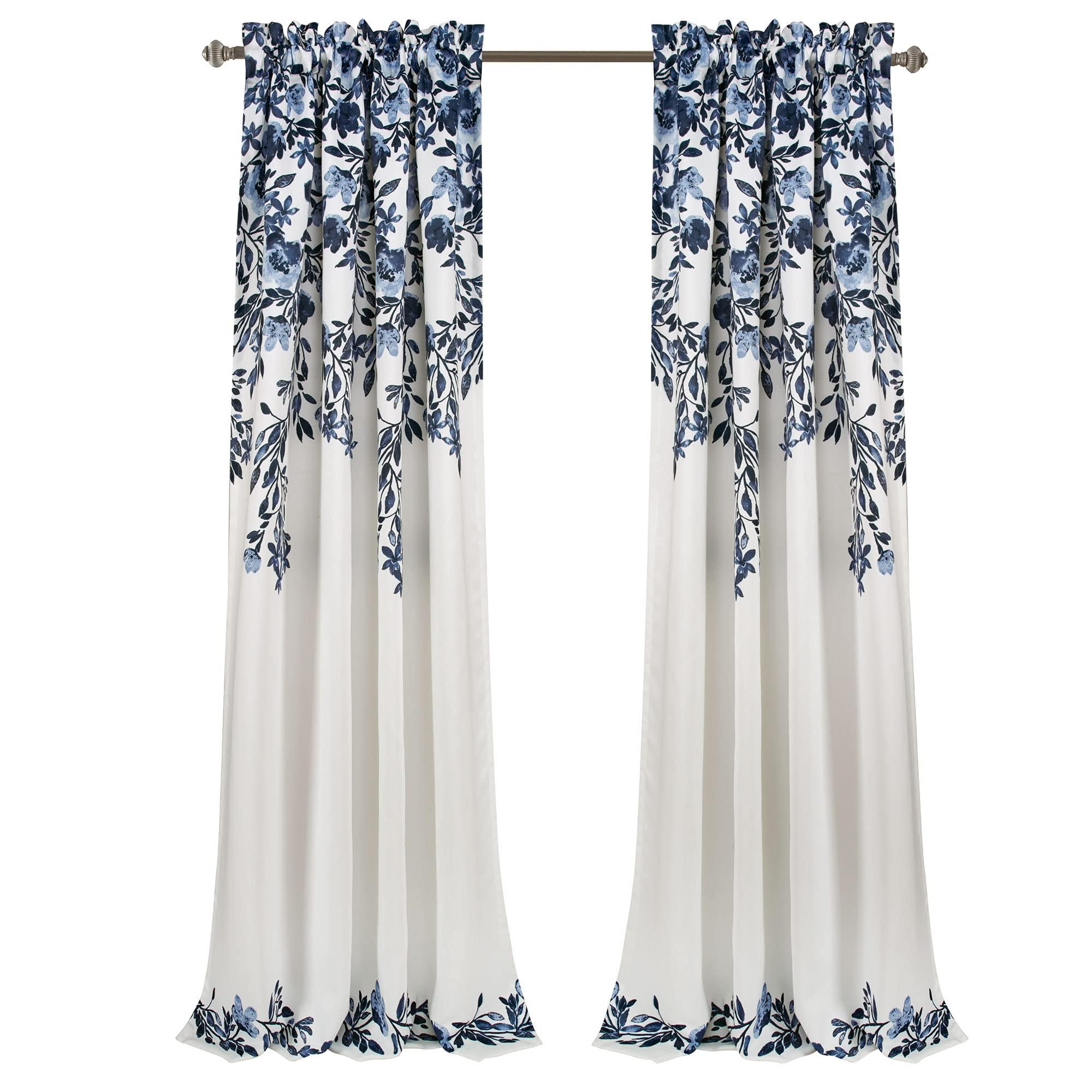 Lush Decor Tanisha Curtains - Light Filtering Window Panel Set, Pair - Floral Vine Print, Beautiful, Modern, Elegant Home Decor - 52" W x 84" L, Navy & White - Image 6