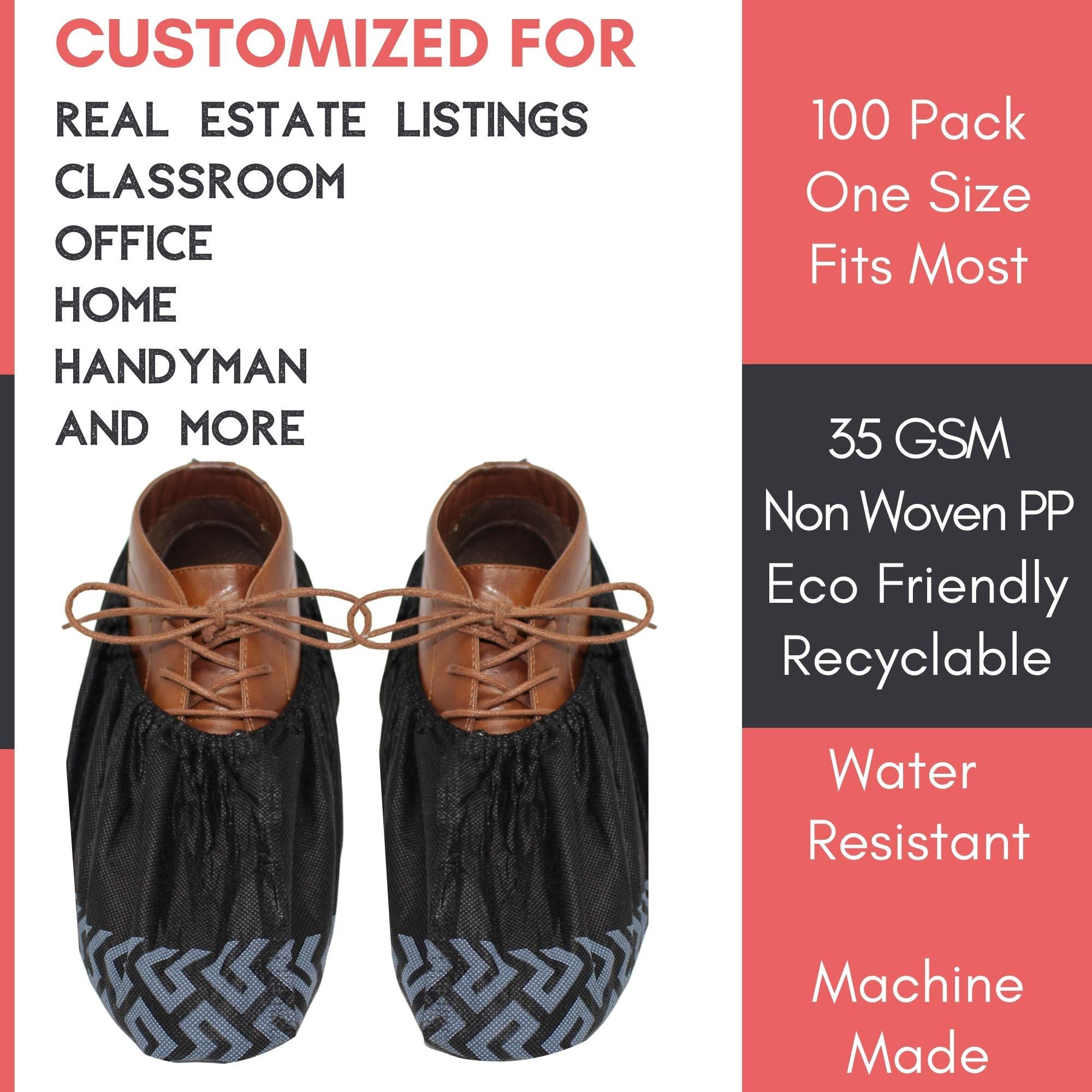 RE GOODS Shoe Covers - 100 Pack, X Large, Extra Thick With Non Skid Soles, Professional Sleek Black Disposable Boot and Shoe Booties, One Size Fits Most, Non Slip - Indoor/Outdoor - Image 3