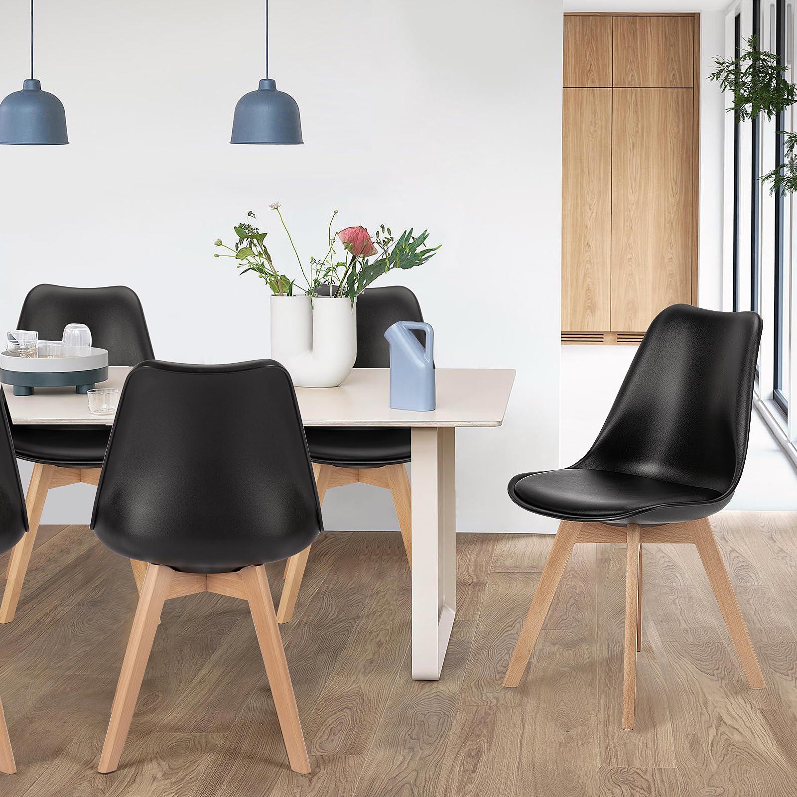 Sweetcrispy Dining Chairs Set of 4, Kitchen Room PU Leather Mid Century Modern Chairs, Upholstered Dining Chair with Wood Legs for Home Kitchen, Black - Image 2