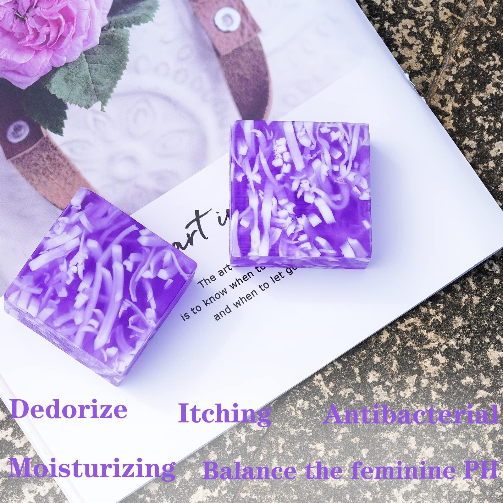 2 PCS Yoni Soap Bars for Women, 100% Handmade Natural PH Balanced & V Cleansing Bar Soap for Women, Natural Soap Bar with Bubble Foam Net, Bath Wash Odor Remover 3.53oz/100g (purple) - Image 2