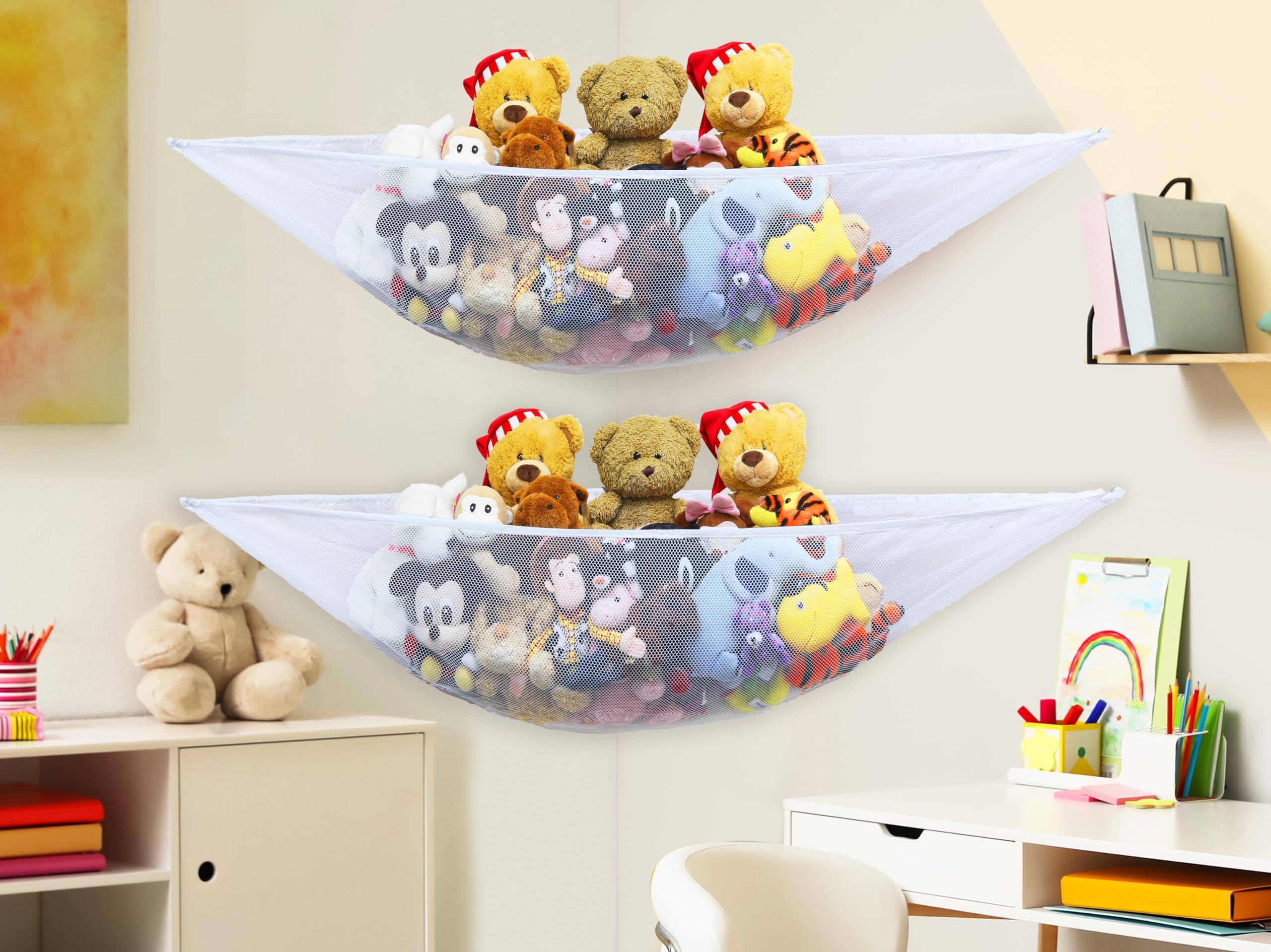 Simple Houseware 2 Pack Stuffed Animal Toy Hammock Net, Corner Wall Storage for Kids Room, White - Image 7
