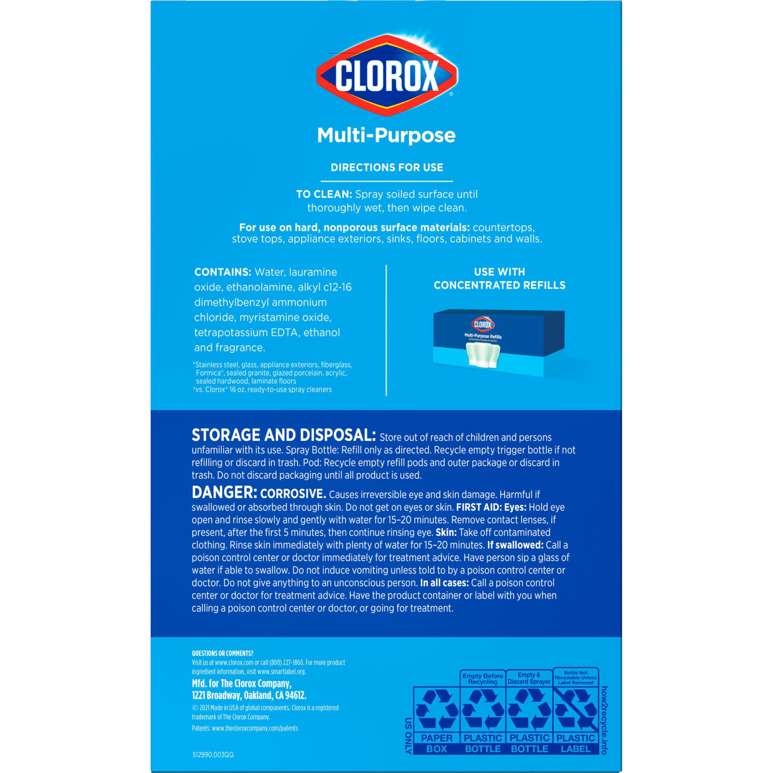 Clorox Multi-Purpose Spray Starter Kit 3x1.125fo, Household Essentials, Concentrated Refill + 20fo Spray Bottle - Image 8
