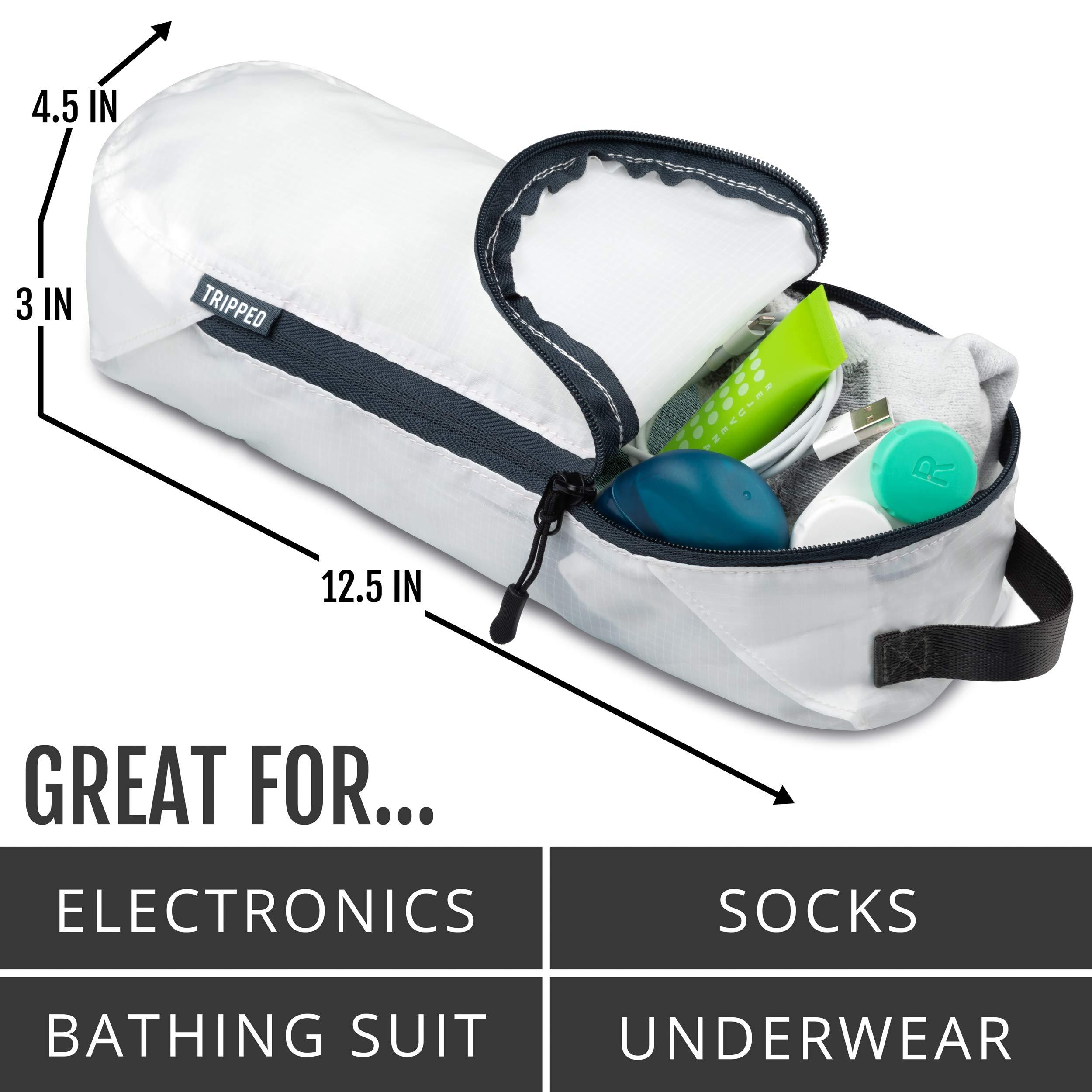 Large Compression Packing Cubes 6 Piece Set for Travel with Lightweight Laundry Bag for Carry-On Suitcase by TRIPPED Travel Gear (White) - Image 6