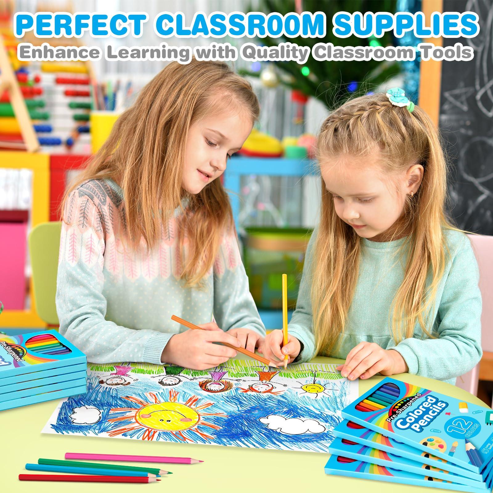 V-Opitos 168 Count Kids Colored Pencils, 14 Pack Bulk Pre-sharpened Coloring Pencils in 12 Colors, School Supplies for Teachers, Ideal Back to School Supplies & Classroom Prizes, Kids Party Favor - Image 6