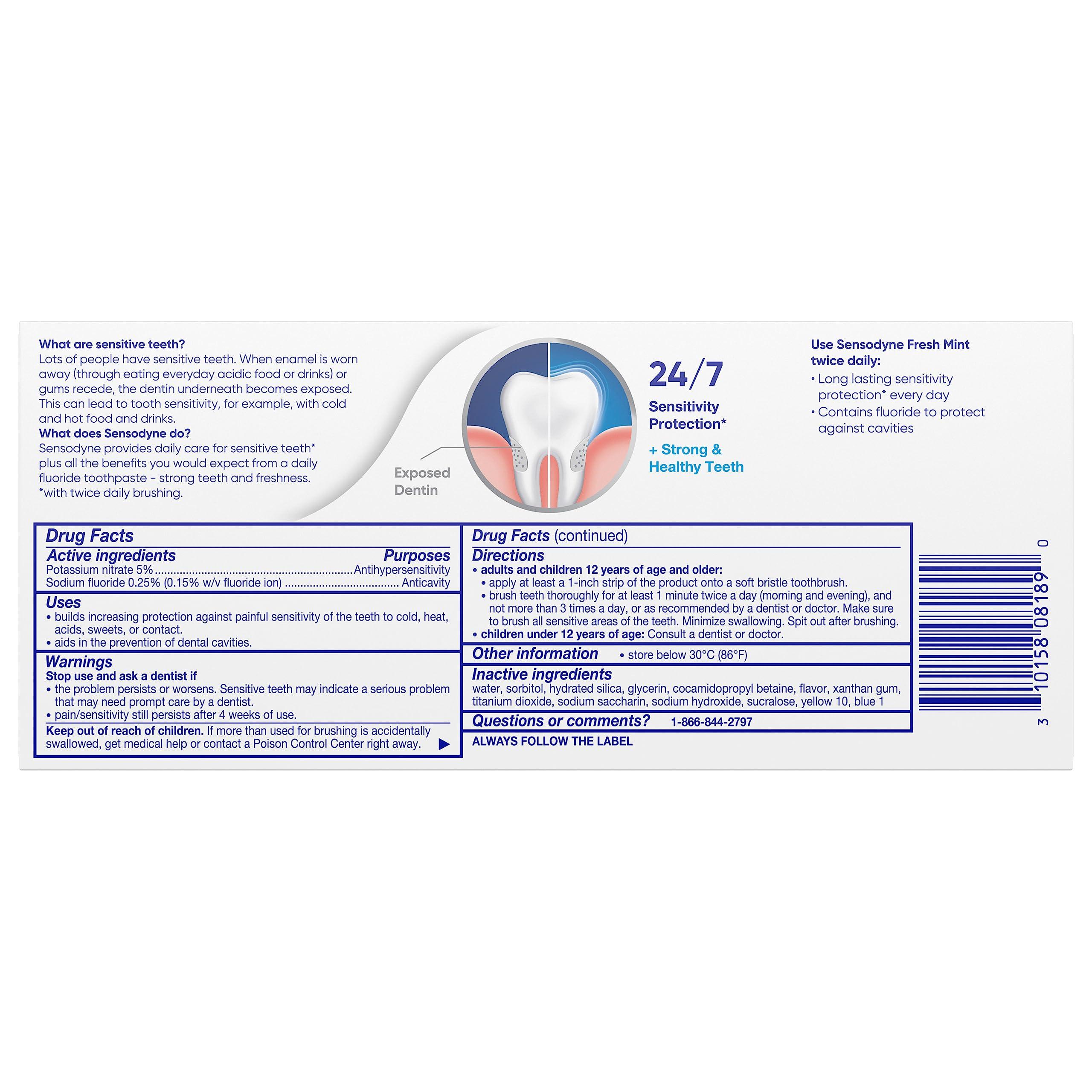 Sensodyne Fresh Mint Sensitive Toothpaste, ADA Accepted Toothpaste for Cavity Prevention and Sensitive Teeth Treatment - 4 Ounces (Pack of 2) - Image 8