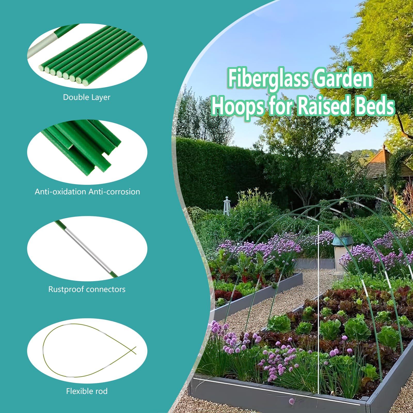 BOTINDO Garden Hoops for Raised Beds 36Pcs, 6 Sets of 8FT Long Greenhouse Hoops Grow Tunnel Rust-Free Fiberglass Support Hoops Frame for Garden Netting Fabric Shade Cloth Row Cover (36 PCS) - Image 7