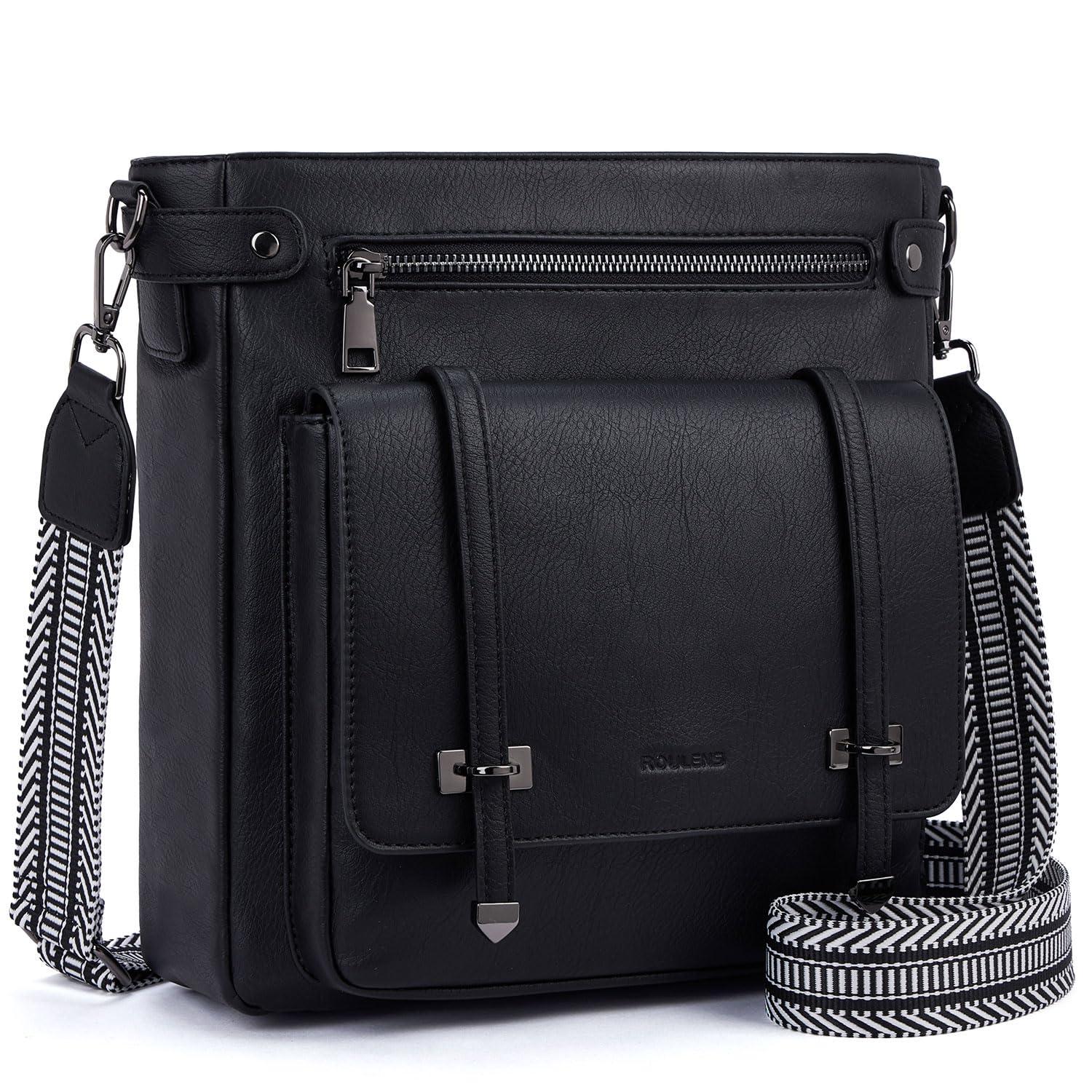 Roulens Crossbody Bags for Women,Multi Pocket Crossbody Purses Vegan Leather Shoulder Handbags Travel Purse Adjustable Strap - Image 1