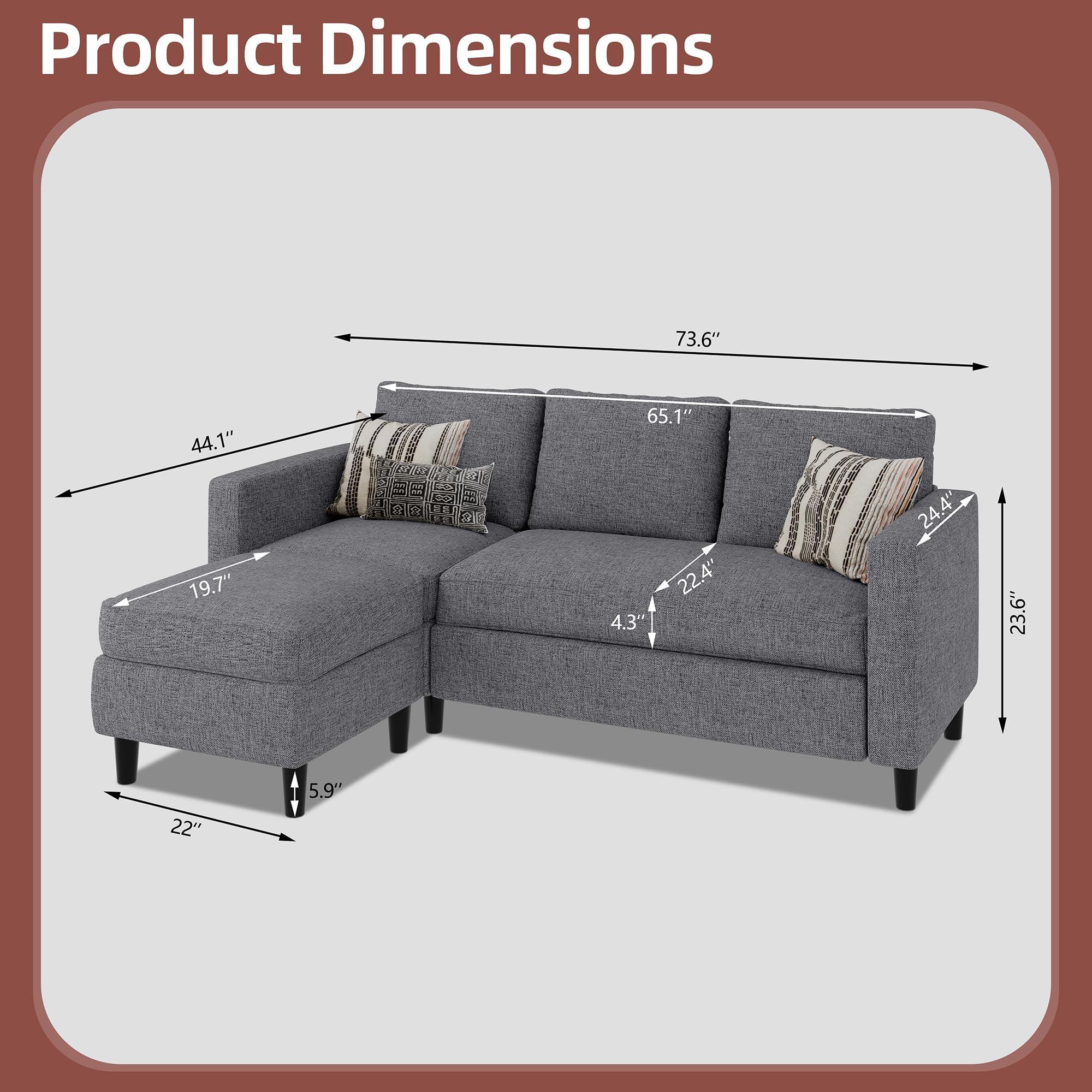 JAMFLY Sectional Sofa Couch Convertible L Shaped Sofas with Ottoman Small Sectional Couches for Living Room, 3 Seater Couch for Small Spaces, Dark Grey - Image 2