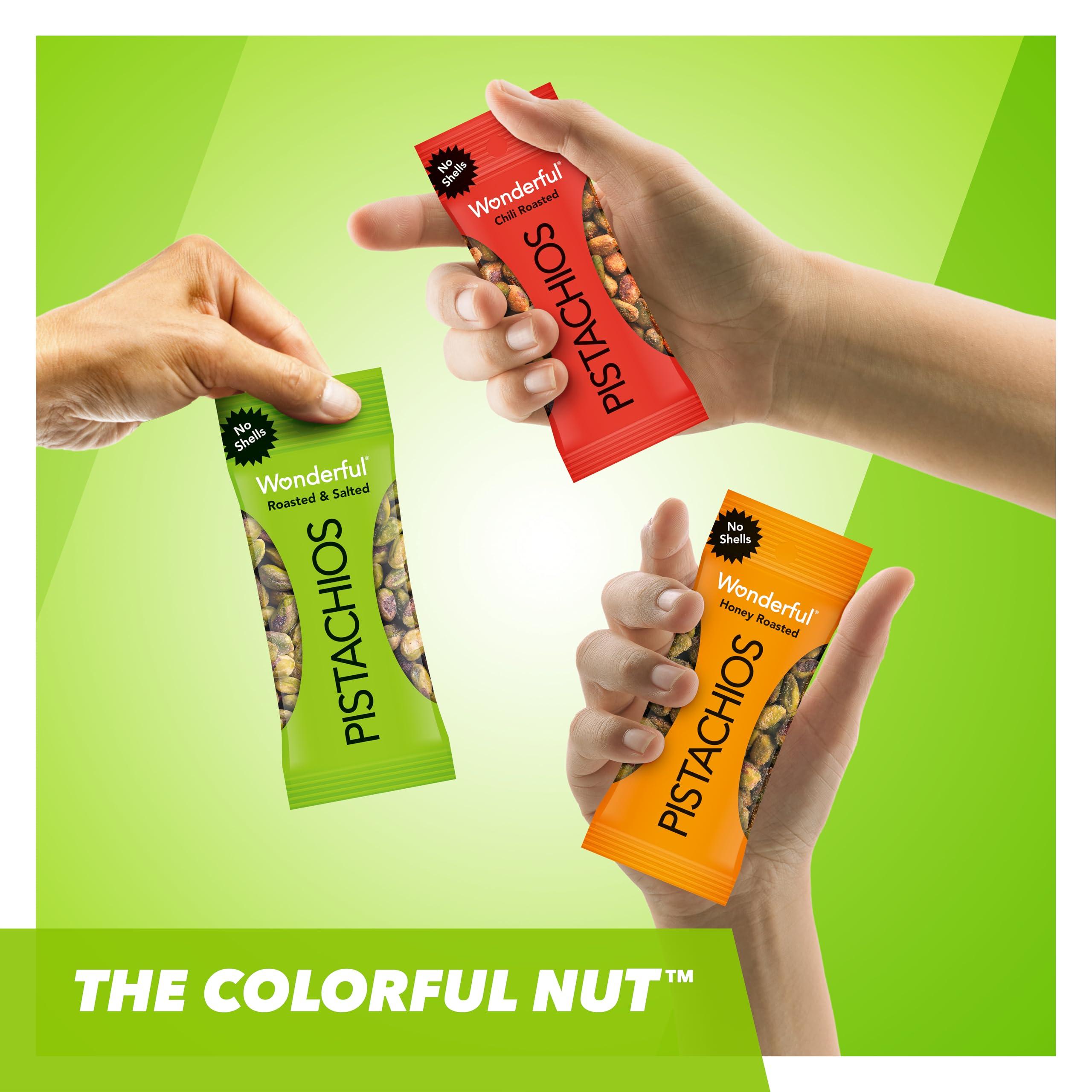 Wonderful Pistachios No Shells, 3 Flavors Mixed Variety Pack of 9 (0.75 Ounce), Roasted & Salted Nuts (4), Chili Roasted (3), Honey Roasted (2), Protein Snacks, Gluten Free, Pantry Staples, Healthy Snacks Variety Pack for Adults - Image 6