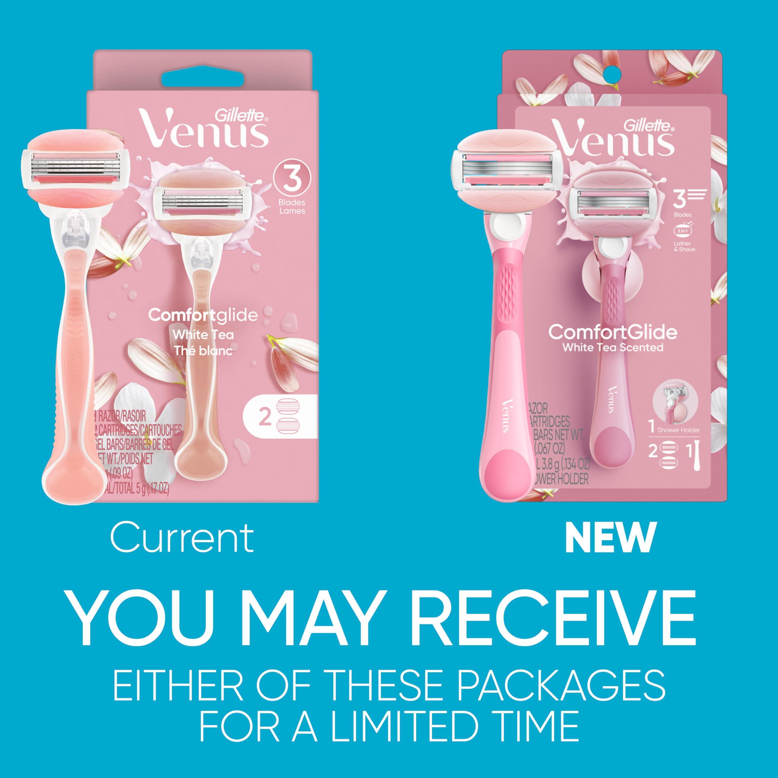Gillette Venus ComfortGlide Razor for Women, White Tea Scented Gel Bars, Includes 1 Reusable Razor Handle + 2 Refills, Built-in Shave Gel Bars - Image 2